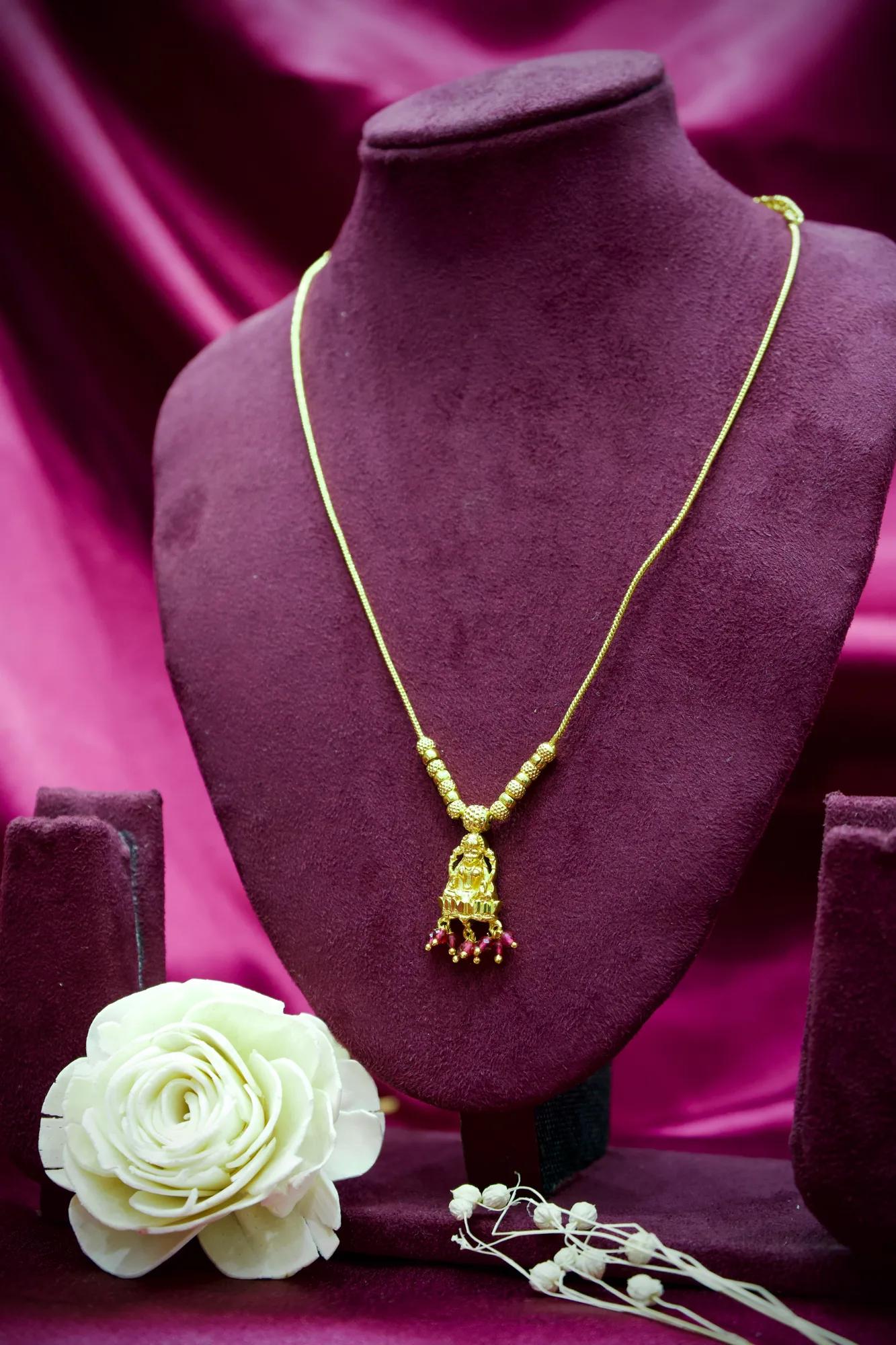 Lakshmi Idol Ruby Bead Temple Pendant Necklace