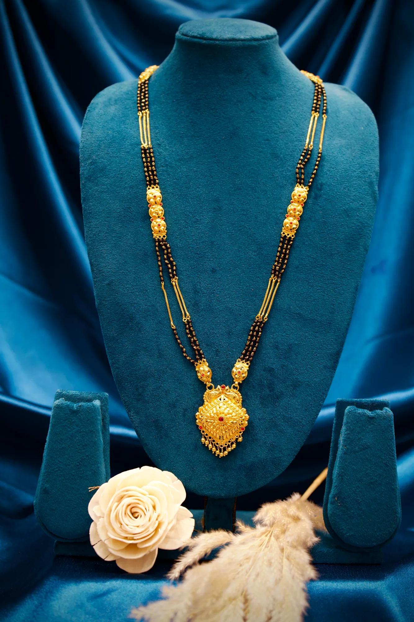Royal Peacock Motif Black Bead Mangalsutra