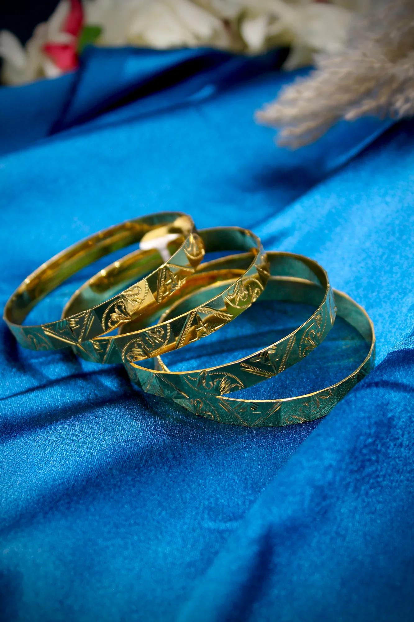 Classic Engraved Gold Finish Bangles (Set of 4)