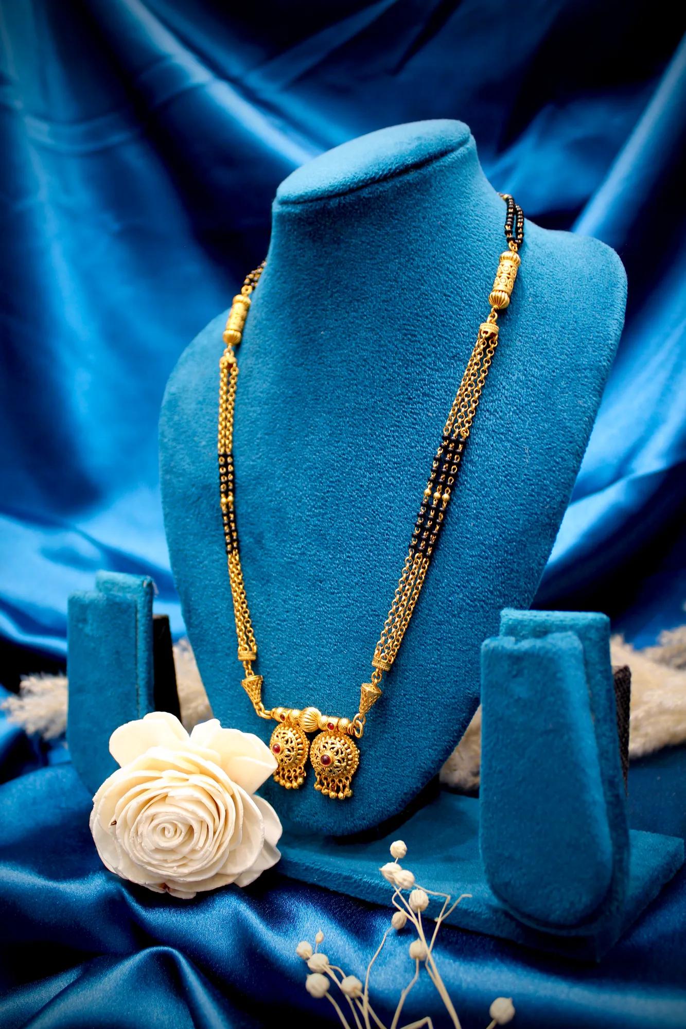 Elegant Antique Gold Dual Pendant Black Bead Mangalsutra