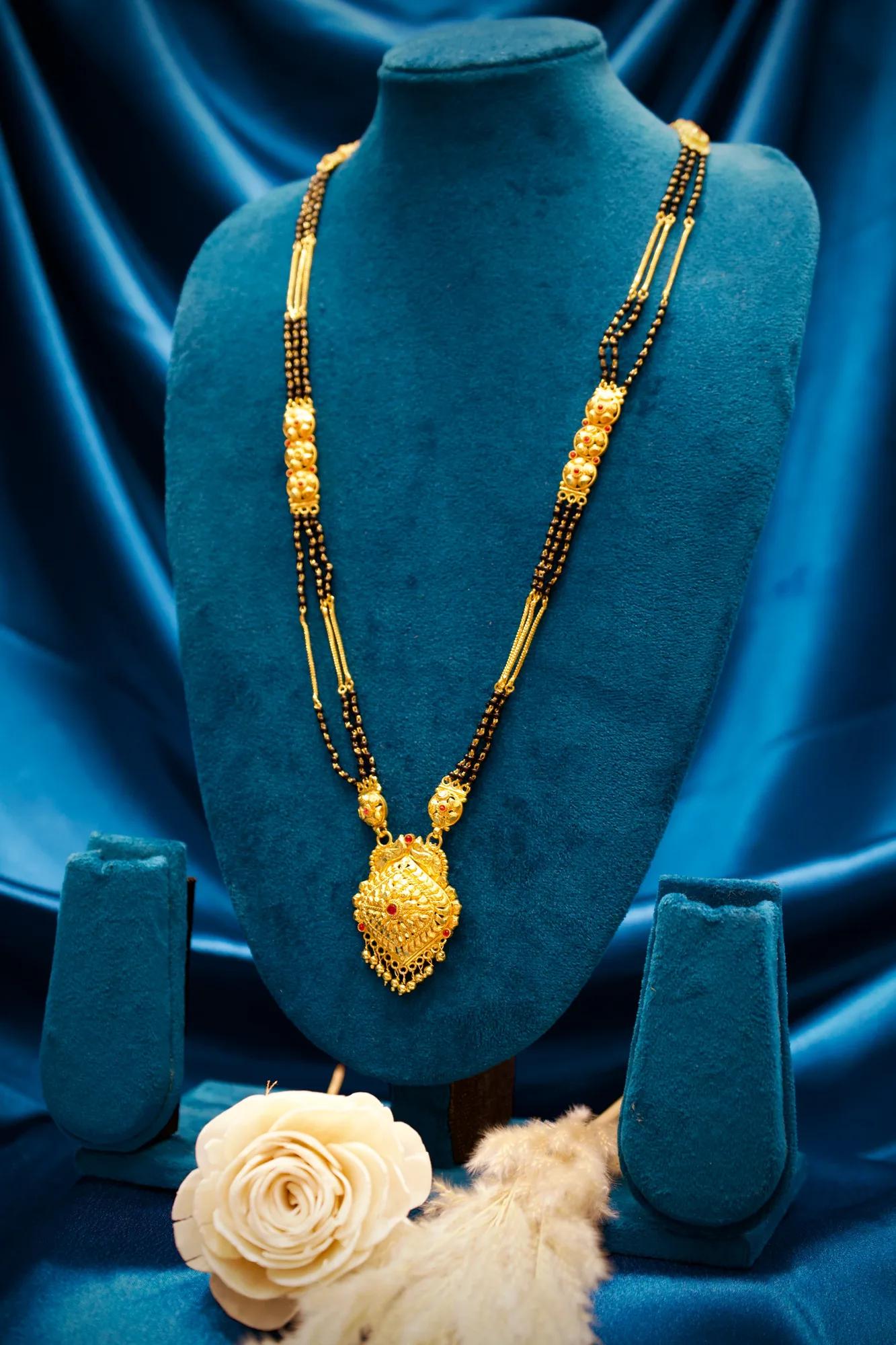 Royal Peacock Motif Black Bead Mangalsutra