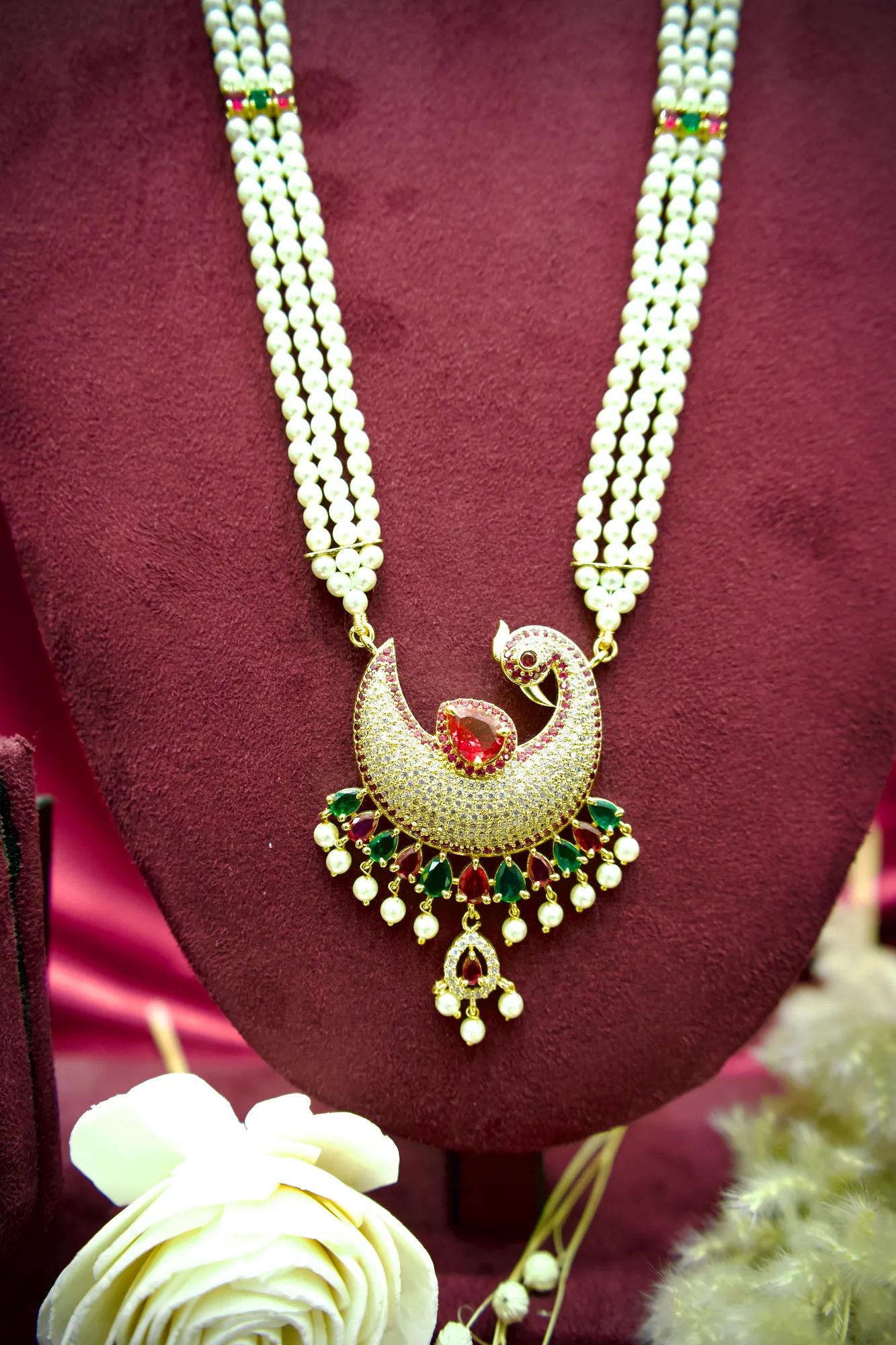 Royal Peacock Pearl Long Necklace Set