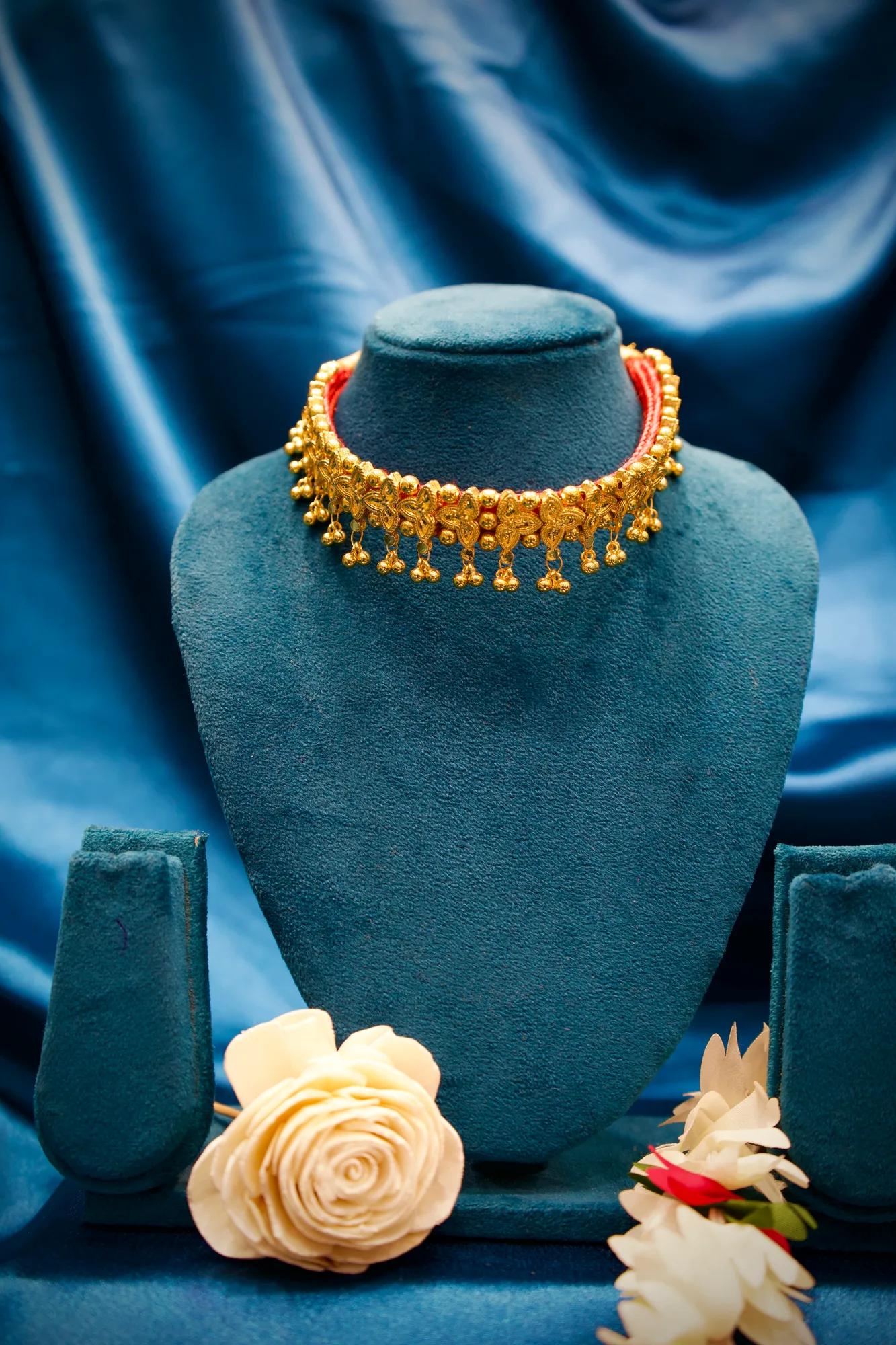 Antique Butterfly Motif Choker Necklace with Dangling Bead Charms