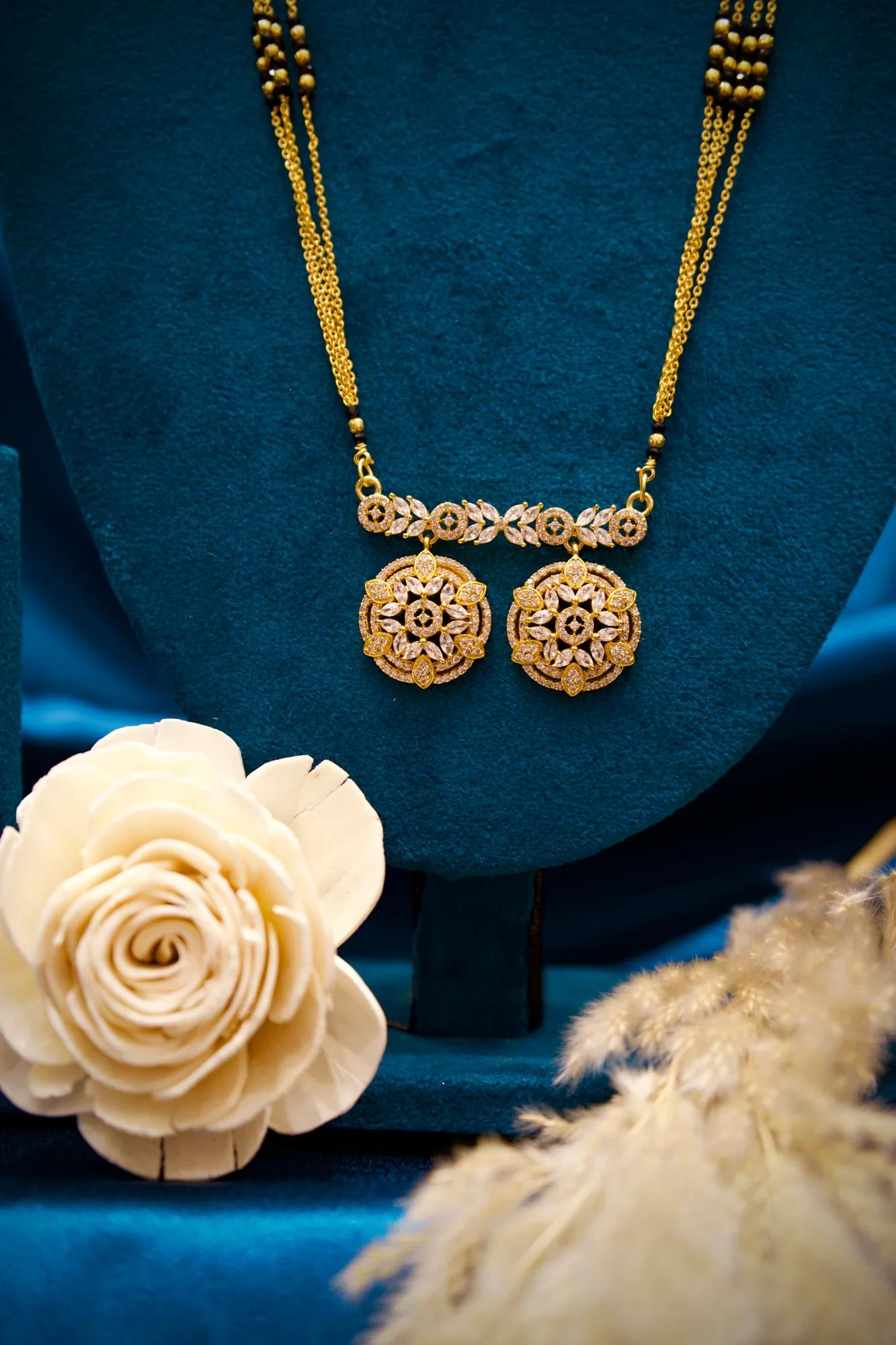 Designer Black Bead Mangalsutra with Dual Floral Medallion Charms