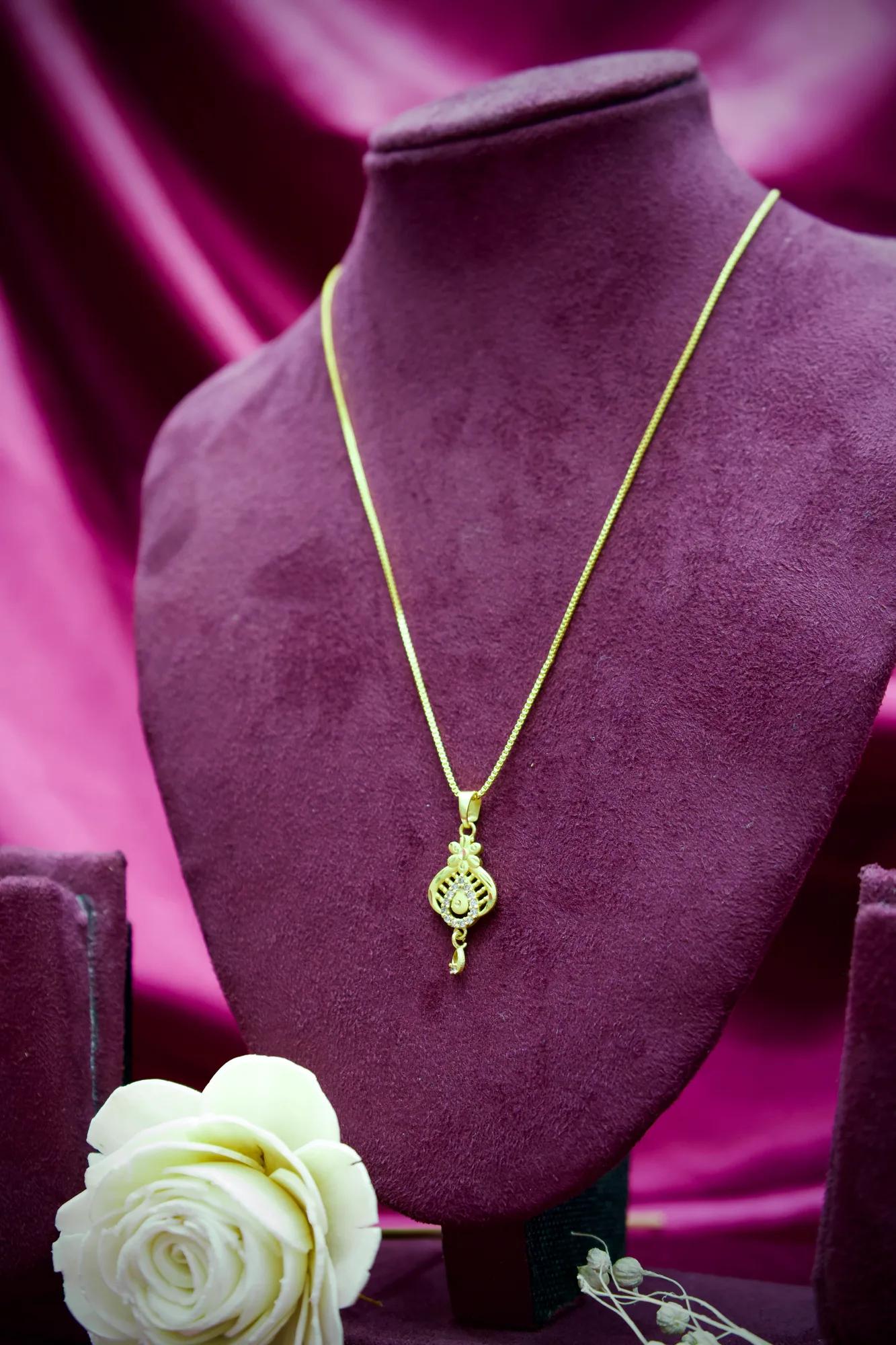 Peacock Feather Inspired Gold Pendant Necklace