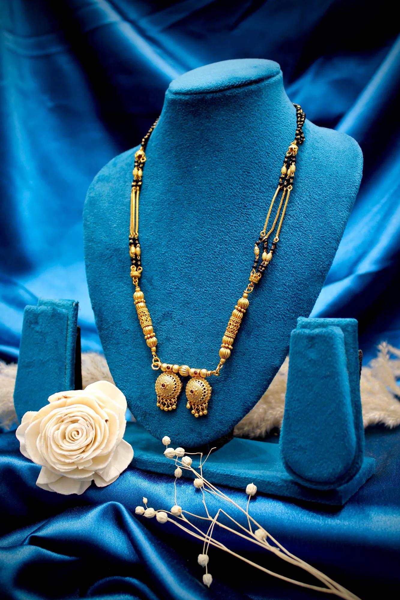 Classic Antique Gold Double Pendant Designer Black Bead Mangalsutra