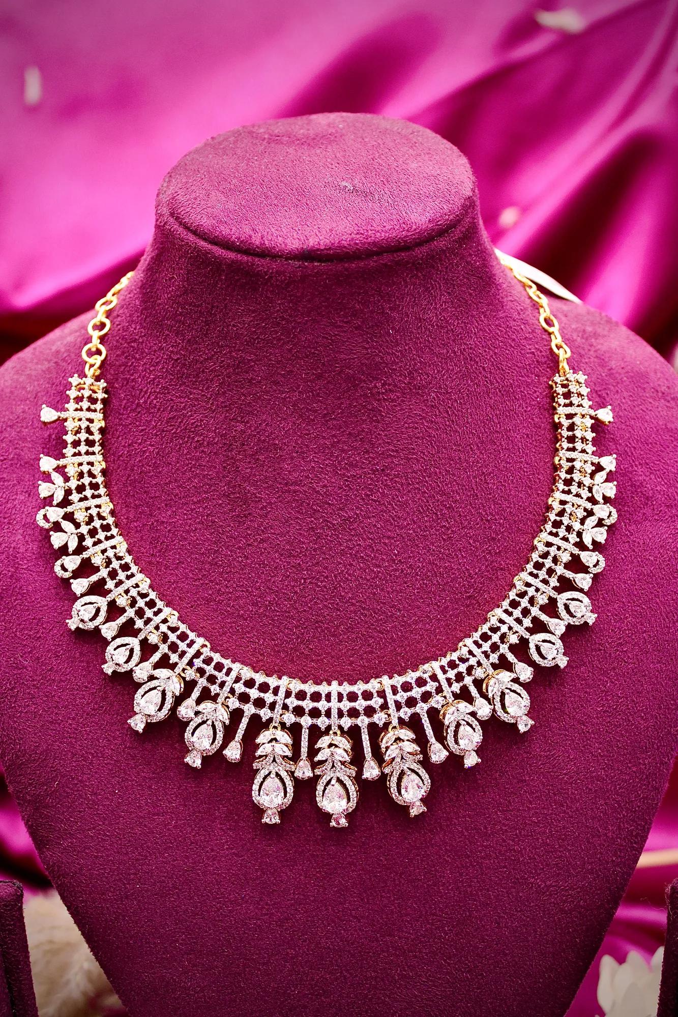 Royal American Diamond Bridal Necklace Set with Teardrop Danglers
