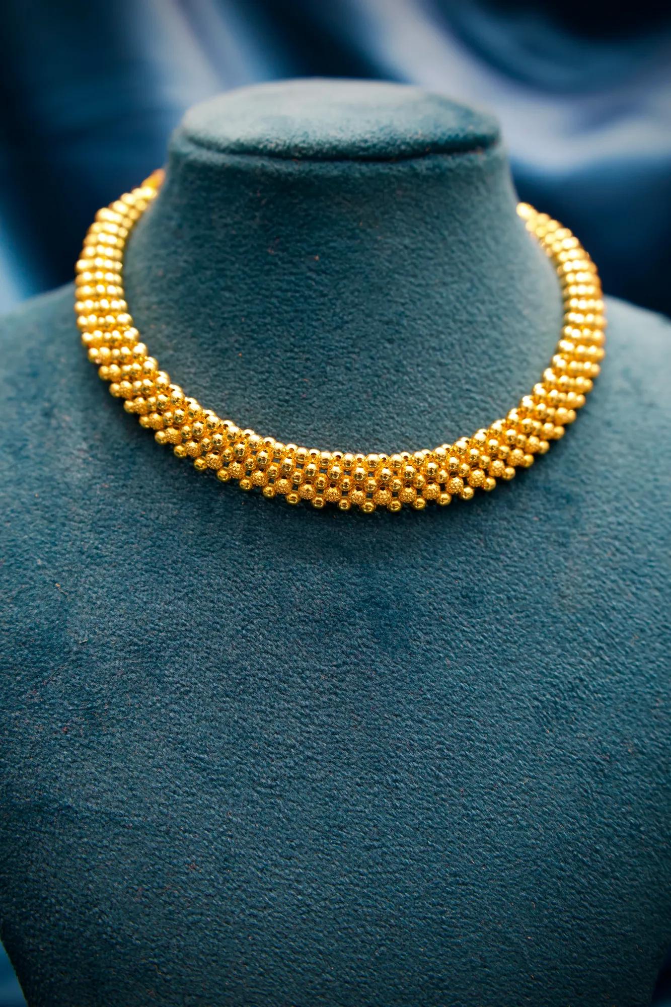 Traditional Multi-Layer Gold Bead Choker Necklace