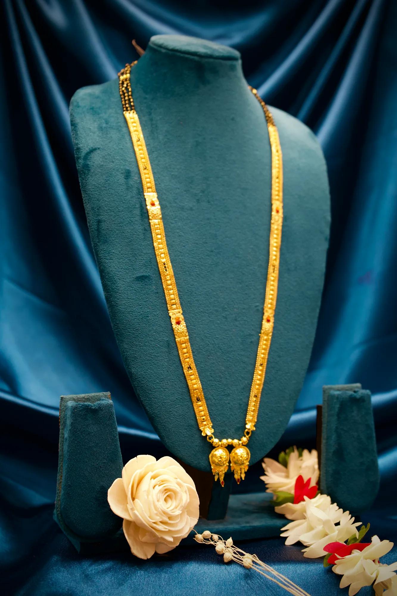 Antique Temple Design Long Haram with Twin Lakshmi Coin Pendants