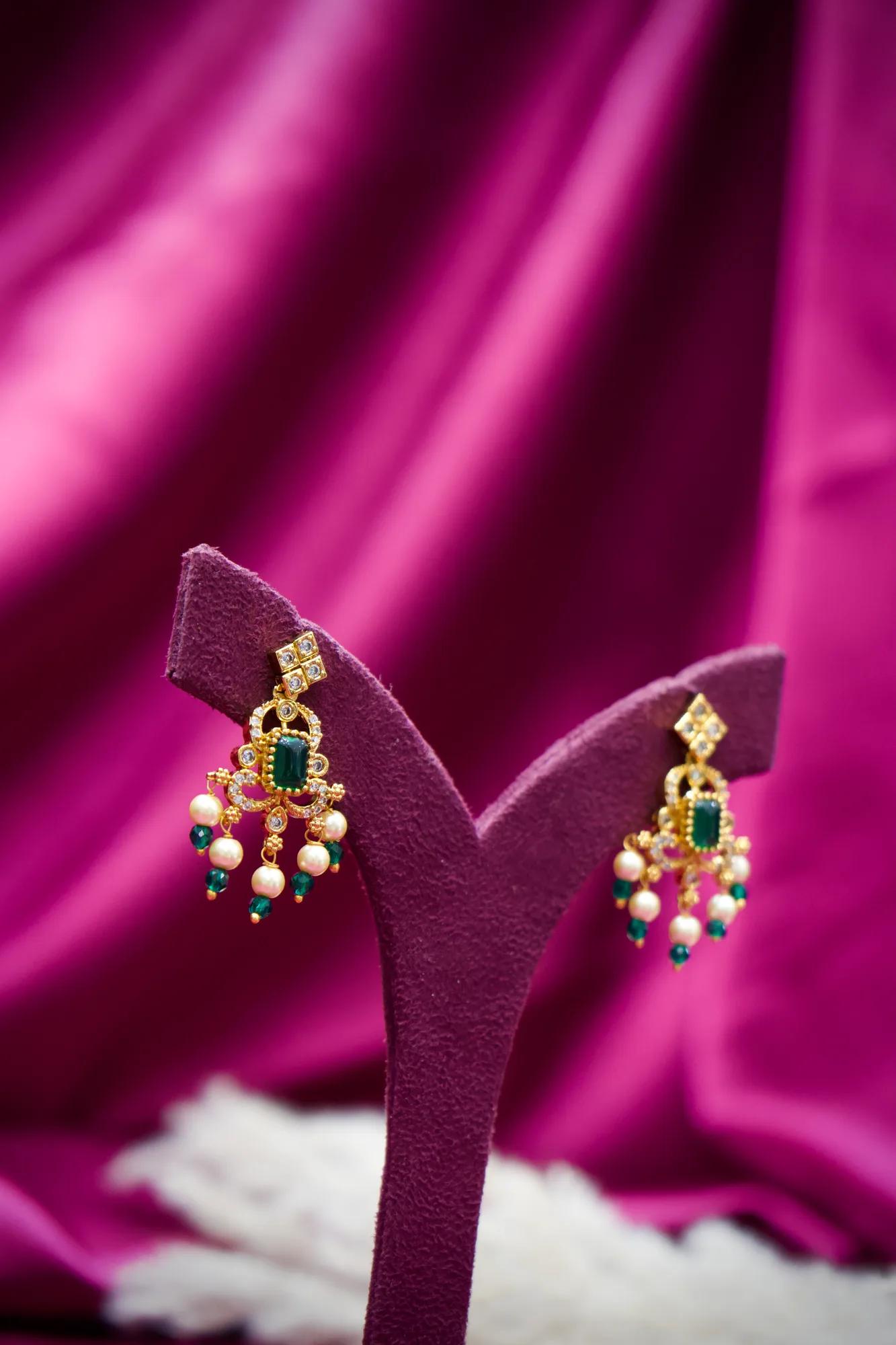 Emerald Pearl Chandelier Drop Earrings — Image 2