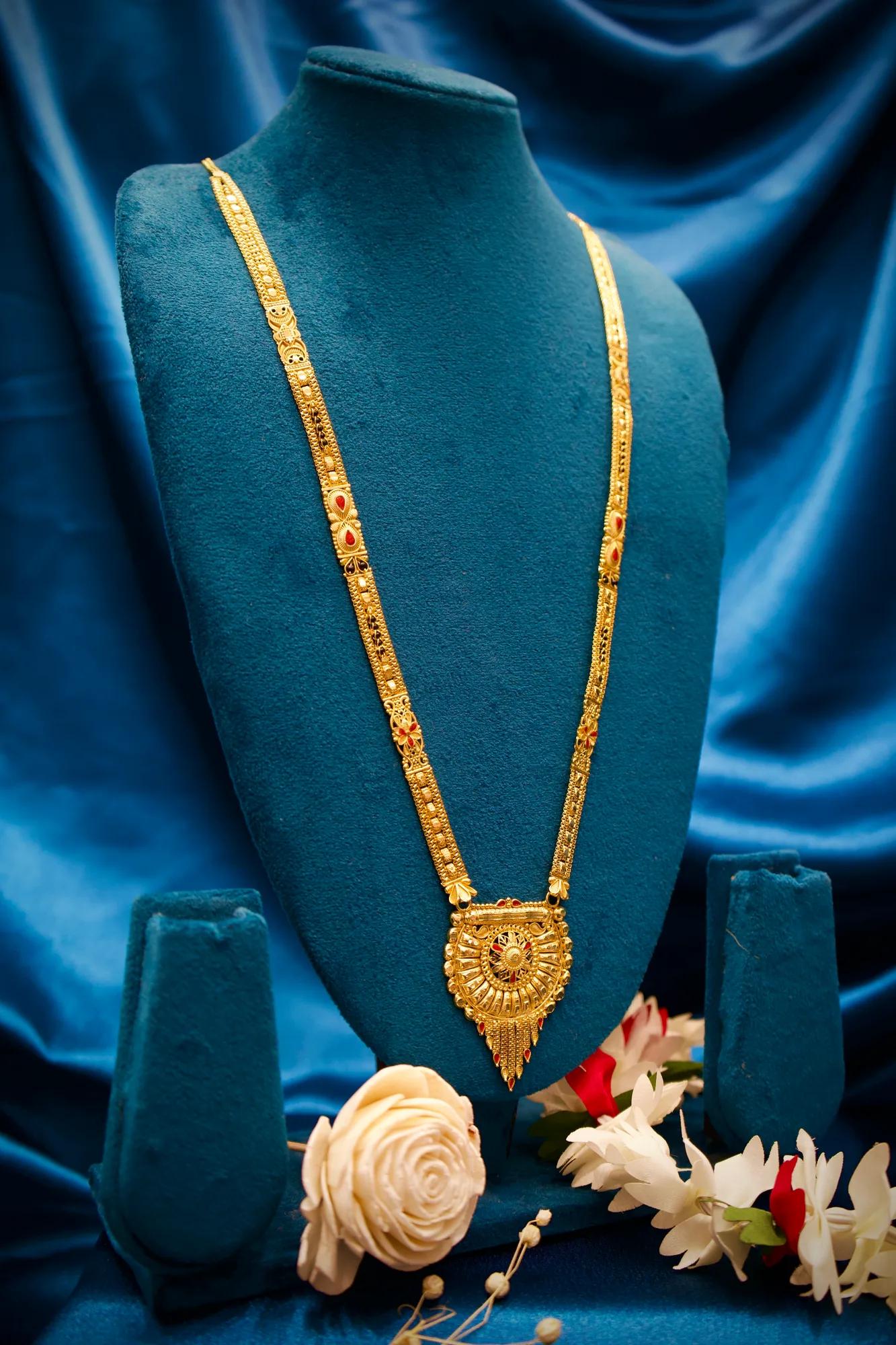 Antique Gold Finish Long Haram Mangalsutra with Royal Shield Pendant
