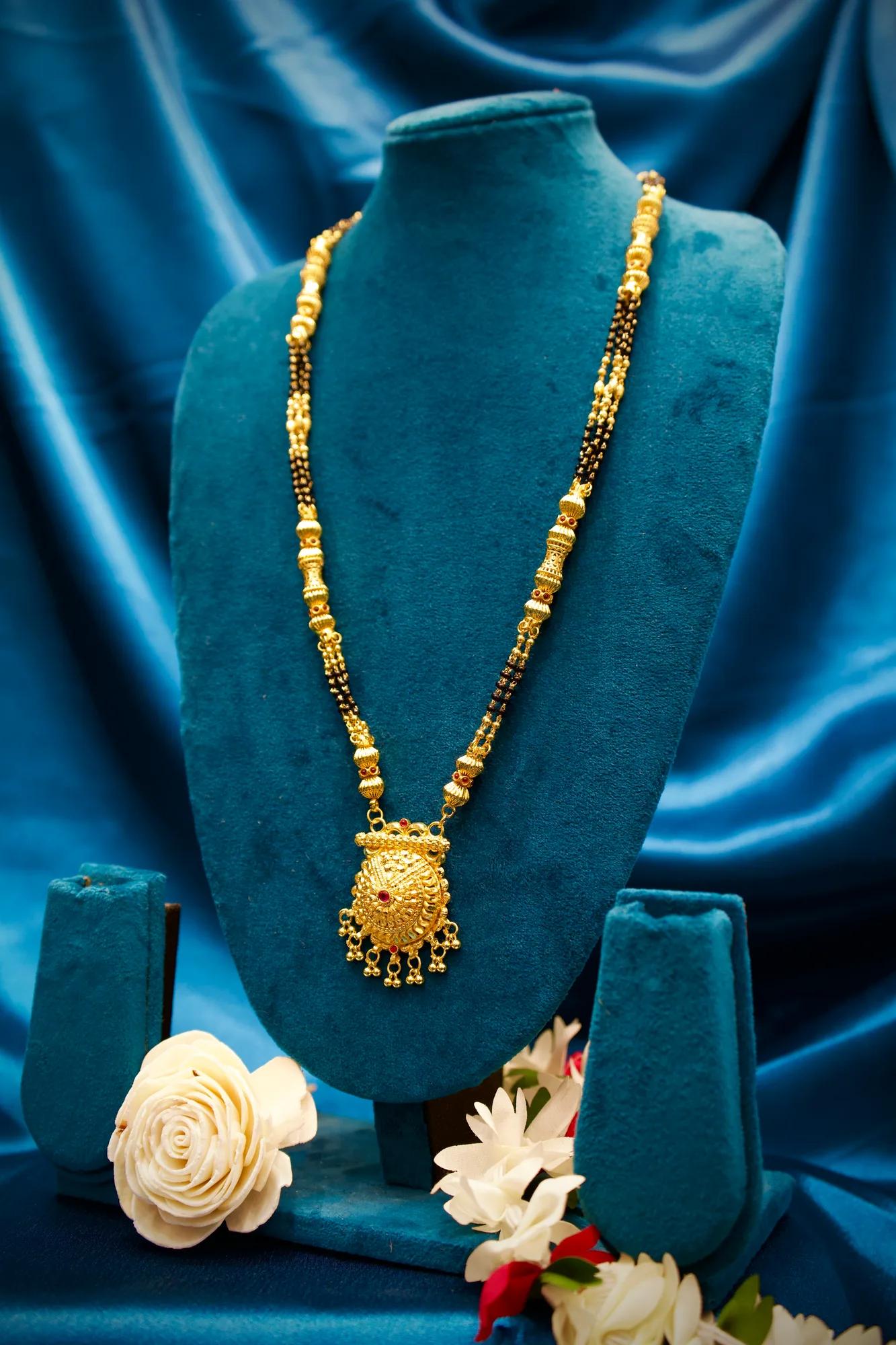 Traditional Black Bead Mangalsutra with Peacock Motif Pendant
