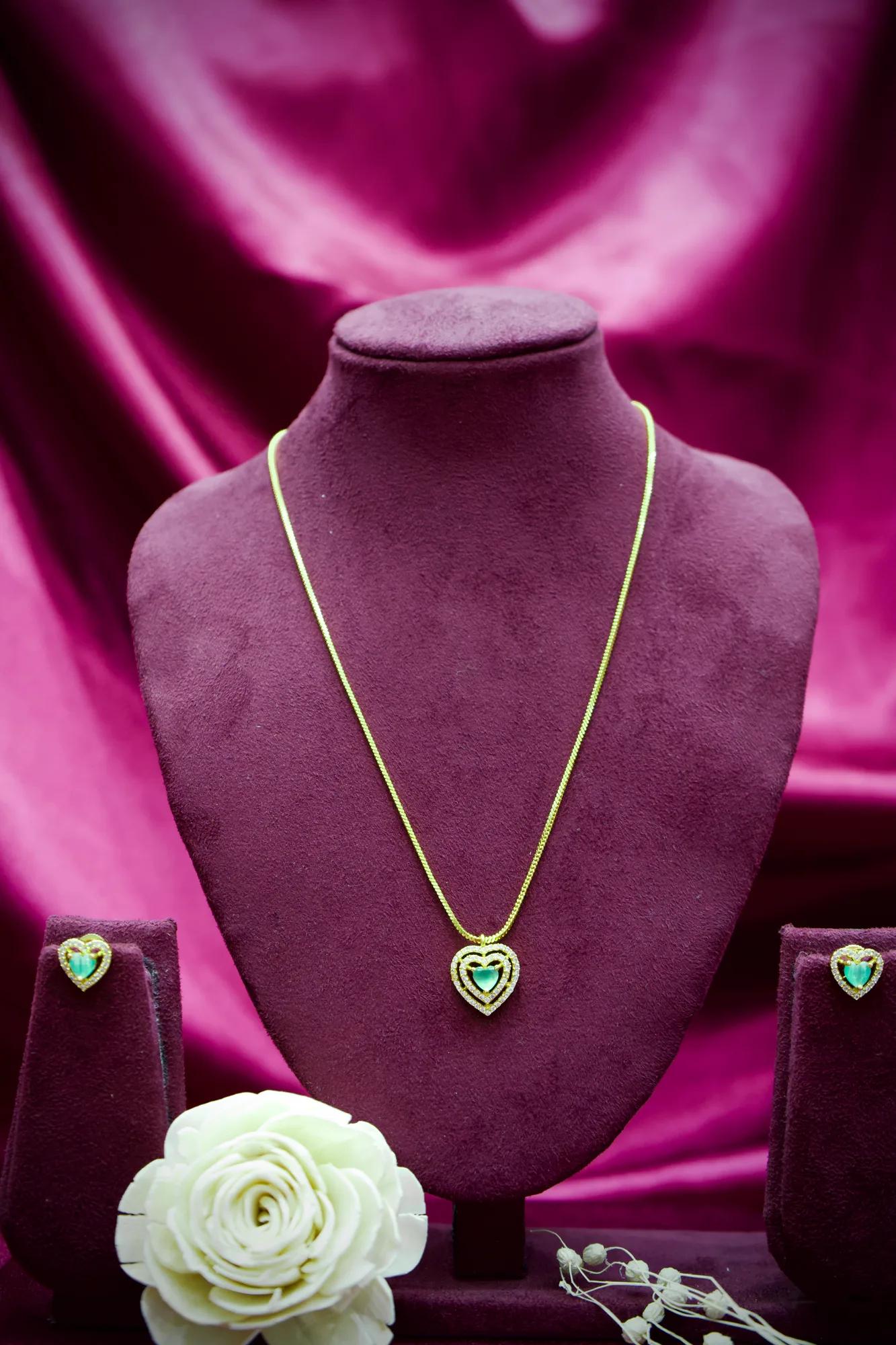 Mint Green Heart Crystal Pendant Necklace