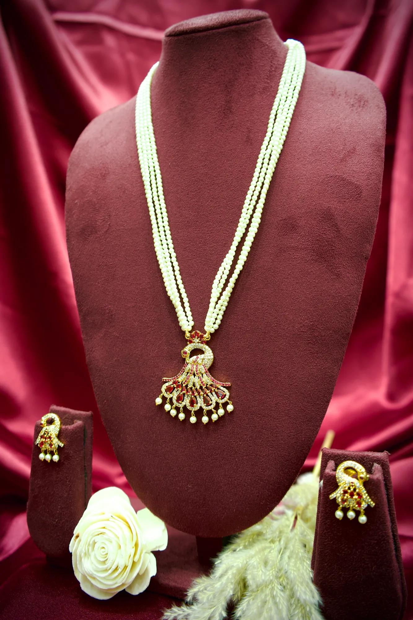 Royal Pearl Peacock Pendant Necklace Set