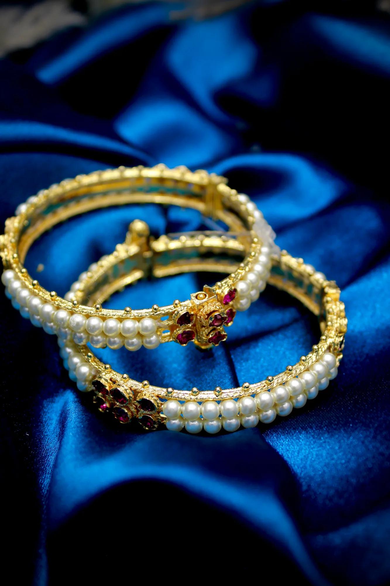 Pearl & Ruby Floral Openable Bangles (Set of 2)