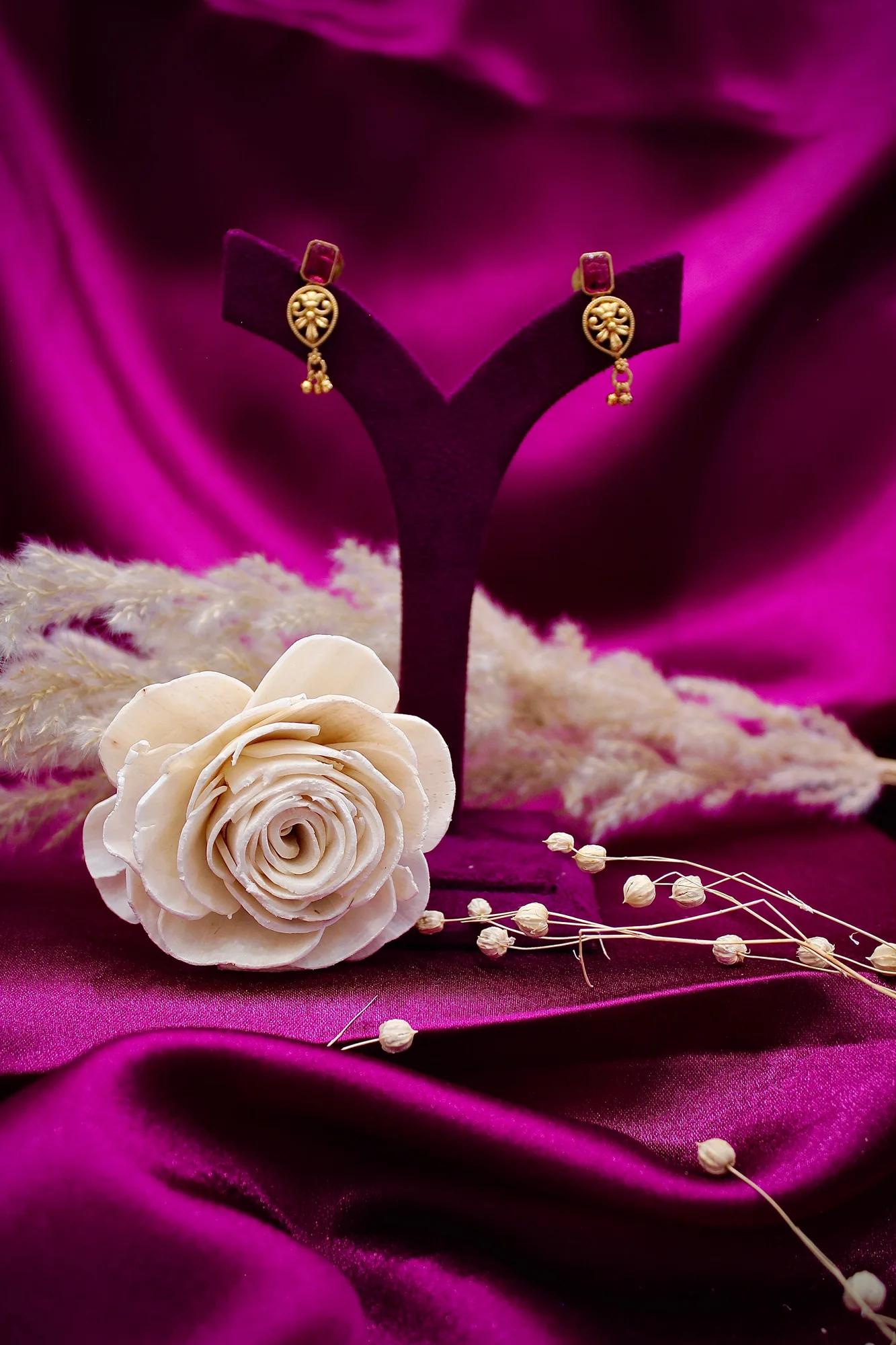 Traditional Navratna Antique Necklace Set with Filigree Charms