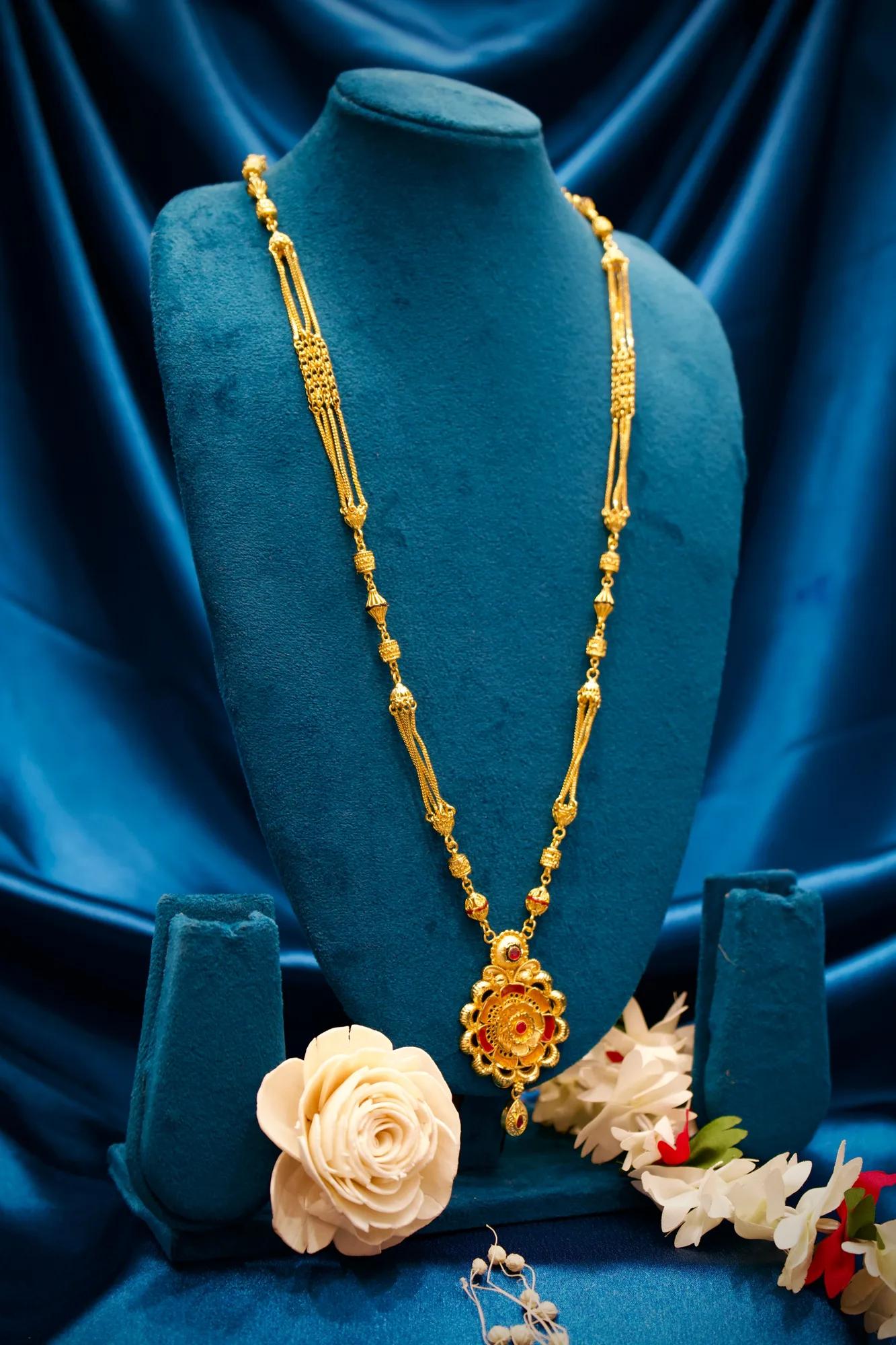 Floral Ruby Accent Long Chain Mangalsutra