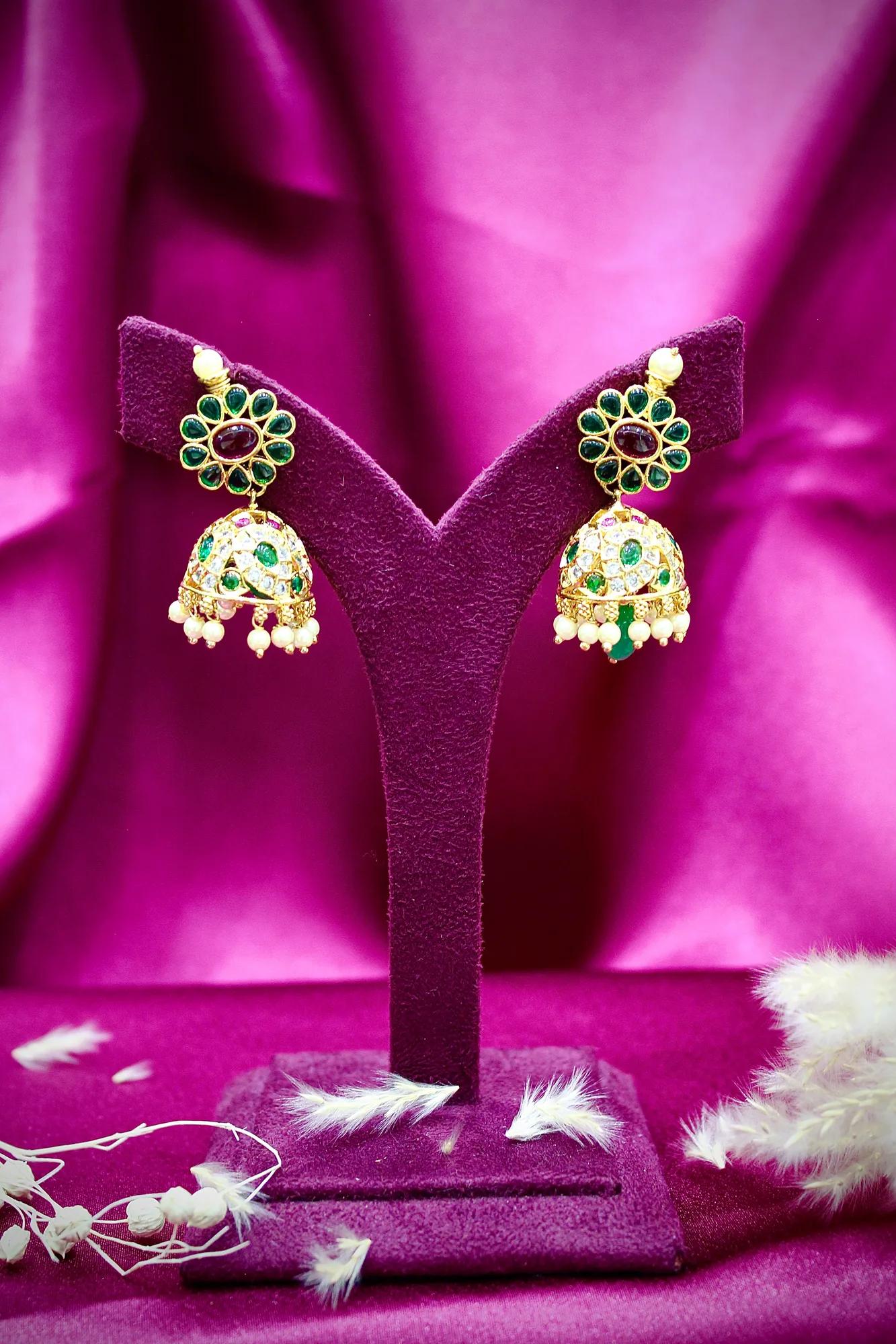 Royal Kundan Green Beaded Choker Necklace Set with Jhumka Earrings