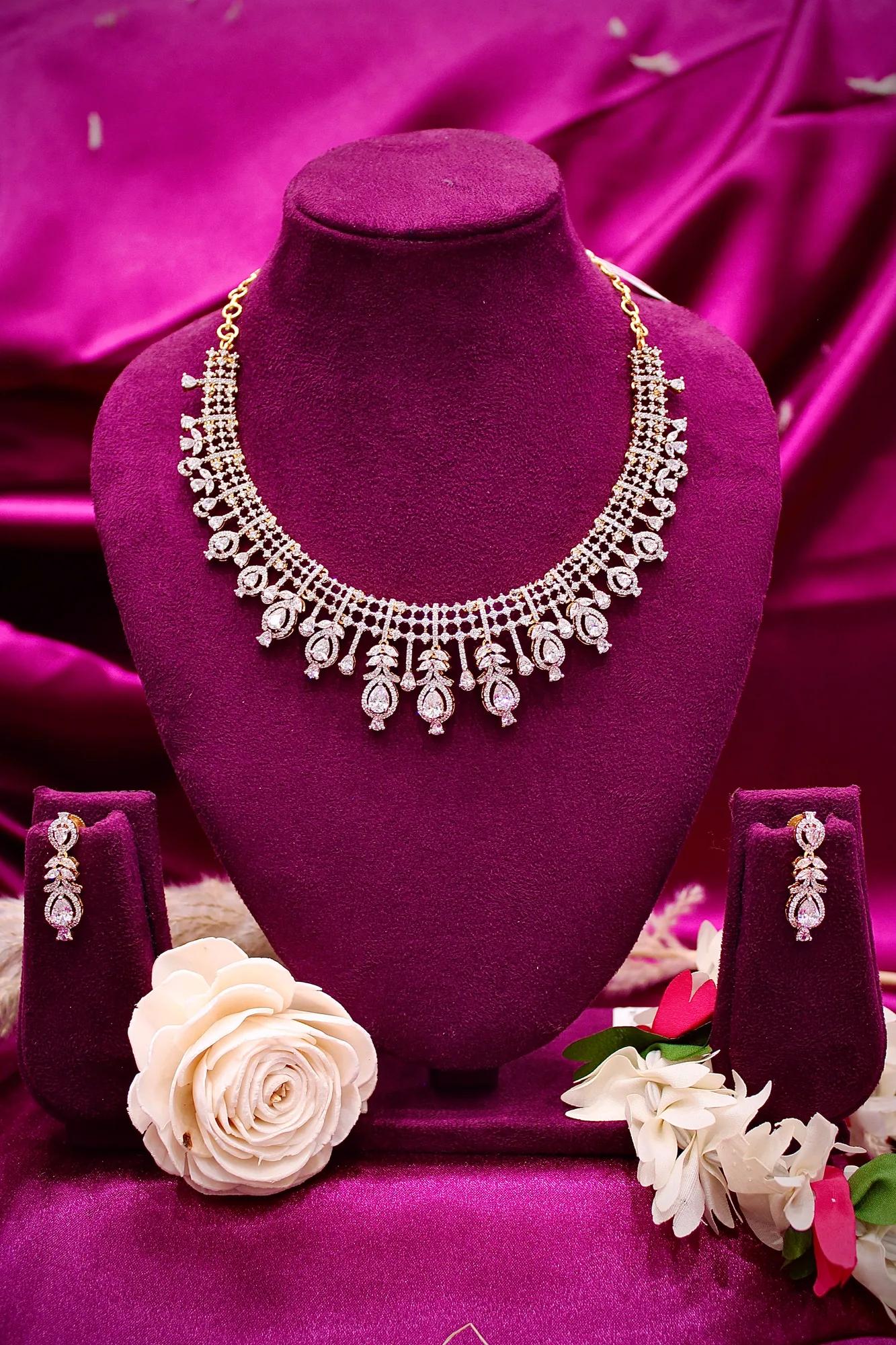 Royal American Diamond Bridal Necklace Set with Teardrop Danglers