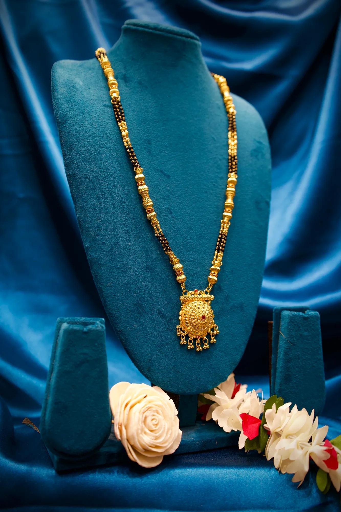 Traditional Black Bead Mangalsutra with Peacock Motif Pendant