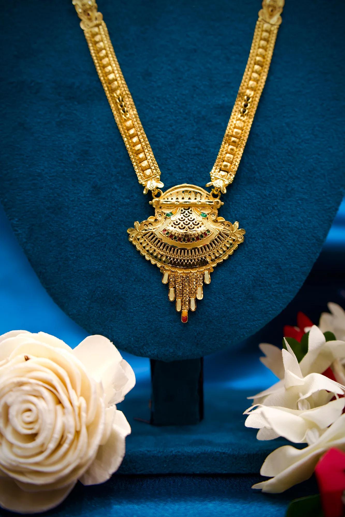 Antique Gold Finish Long Haram Mangalsutra with Royal Fan Pendant