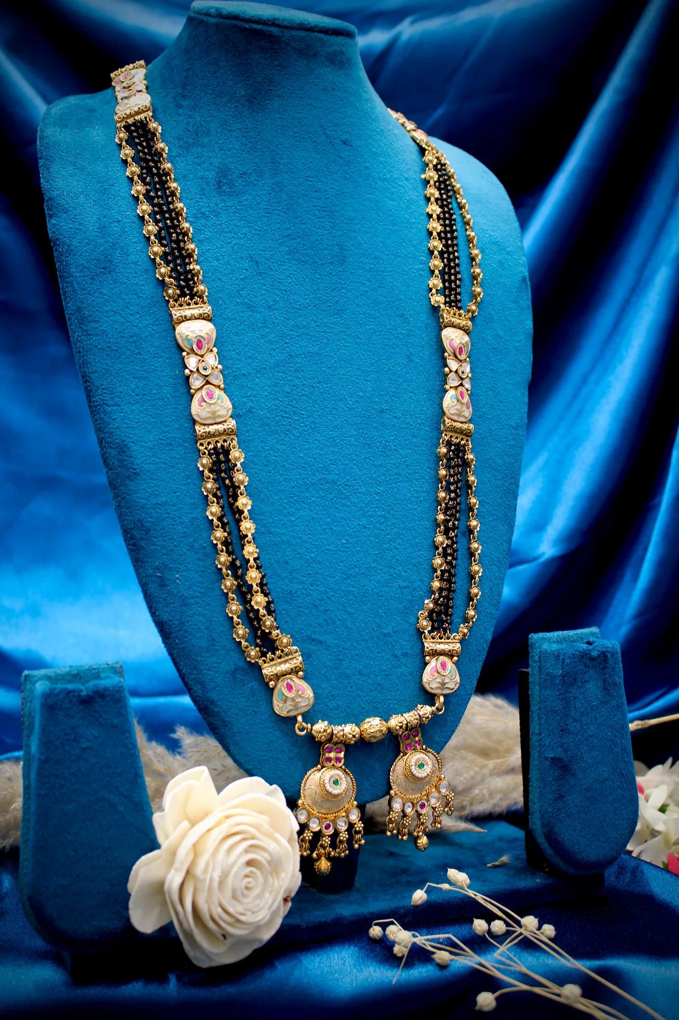 Elegant Floral Enamel Dual-Pendant Mangalsutra Necklace — Image 2