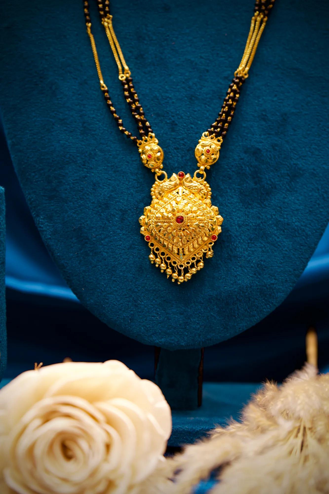 Royal Peacock Motif Black Bead Mangalsutra