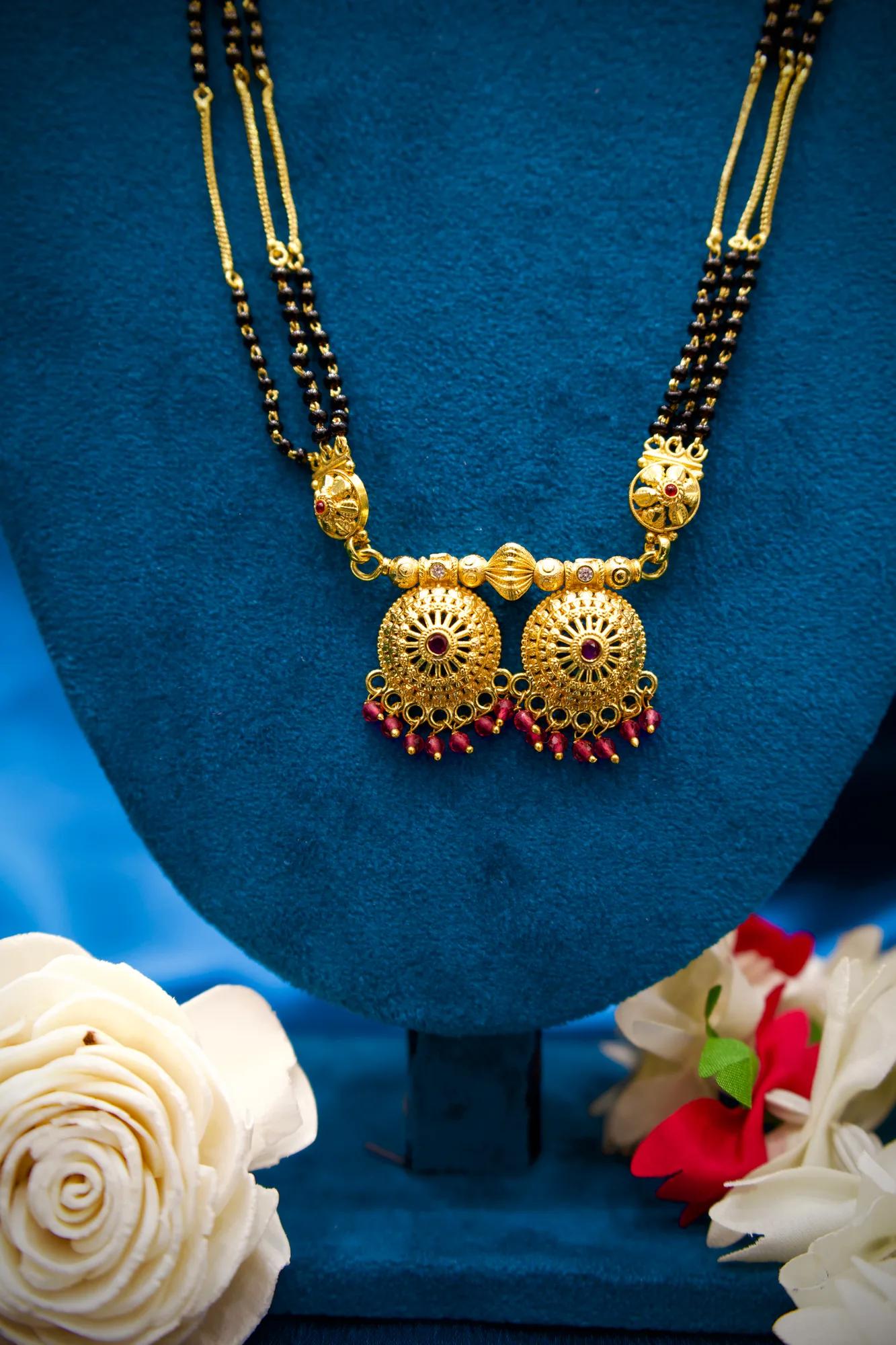 Traditional Black Bead Long Mangalsutra with Dual Jhumka Charms