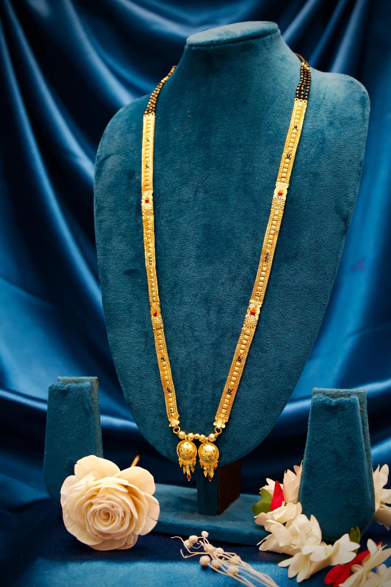 Antique Temple Design Long Haram with Twin Lakshmi Coin Pendants
