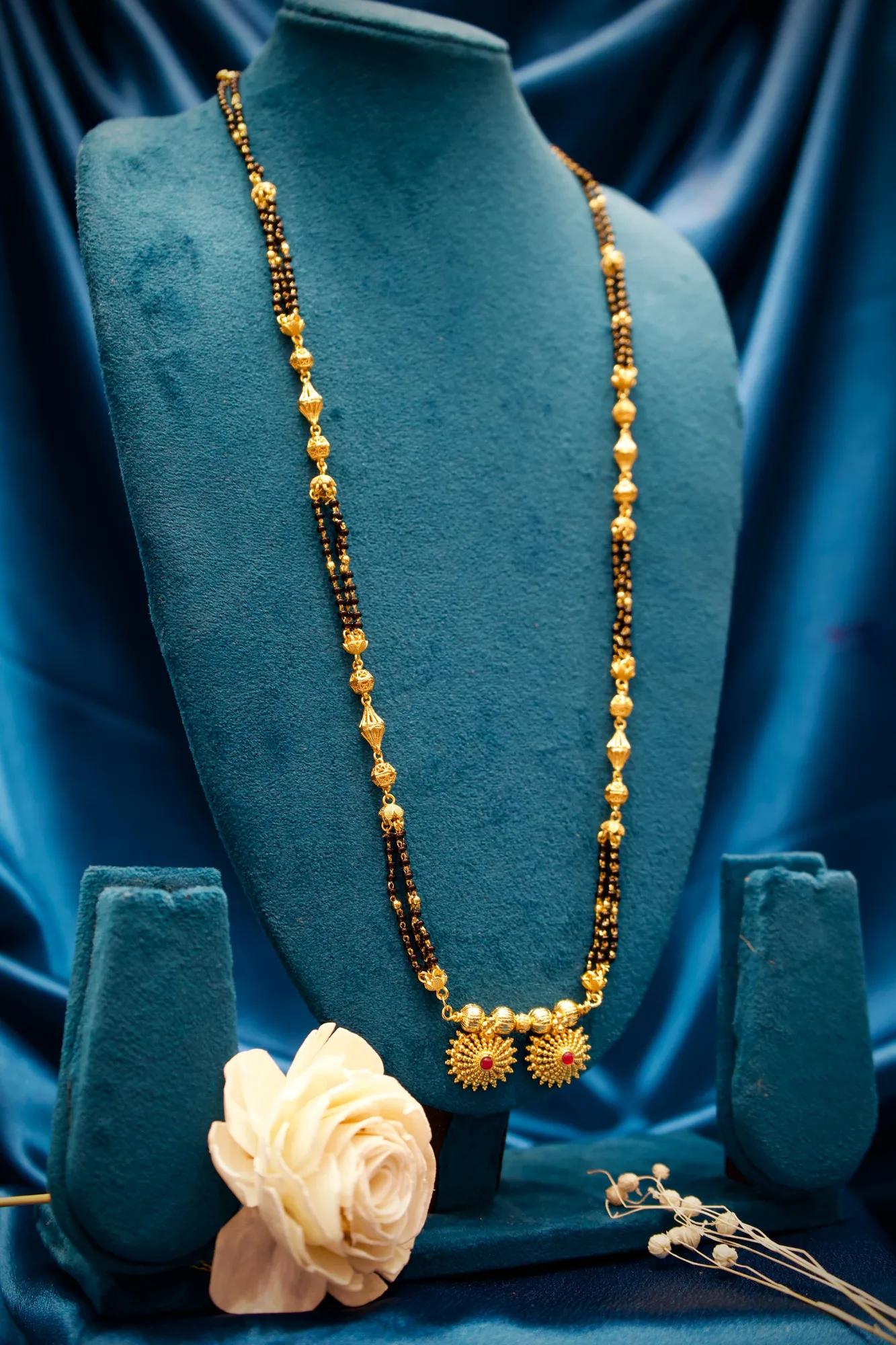 Traditional Floral Twin Pendant Long Mangalsutra — Image 2
