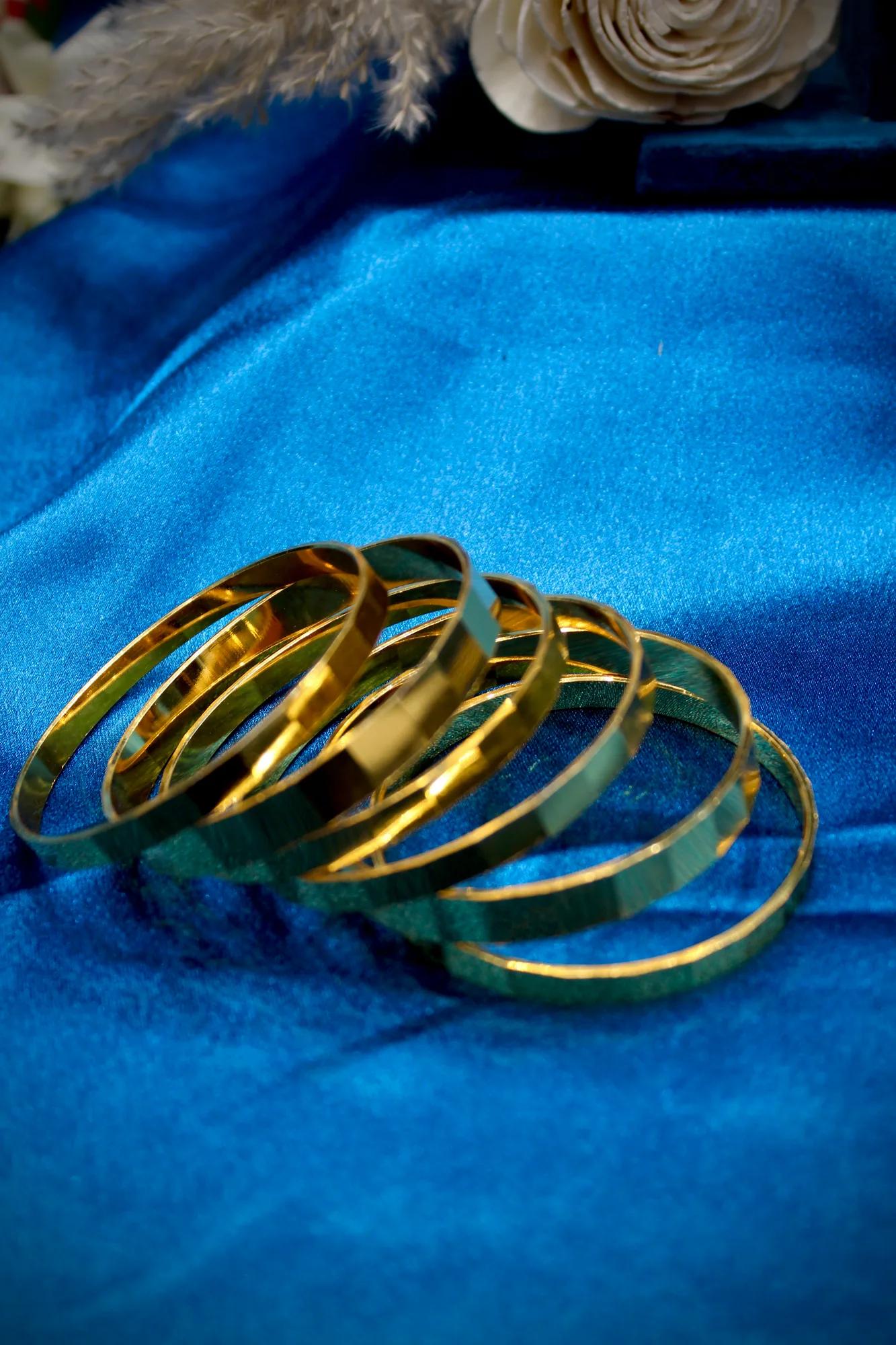 Modern Geometric Gold Finish Bangle Set — Image 3