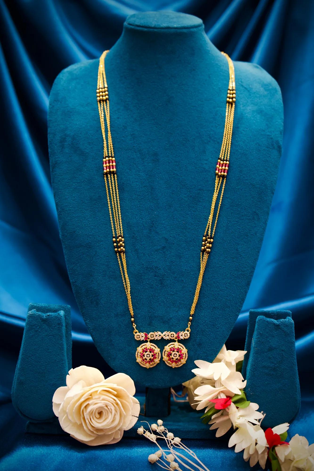 Royal Floral Stone-Studded Long Mangalsutra