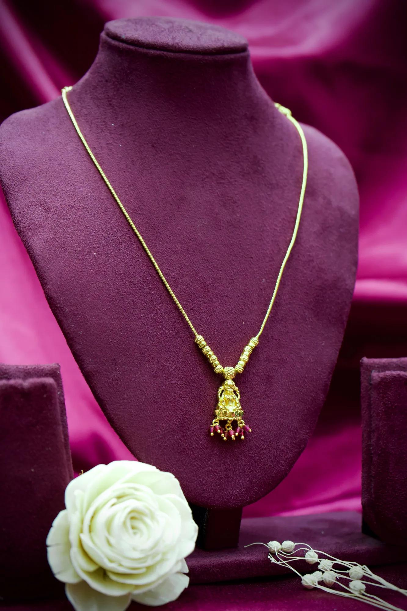 Lakshmi Idol Ruby Bead Temple Pendant Necklace