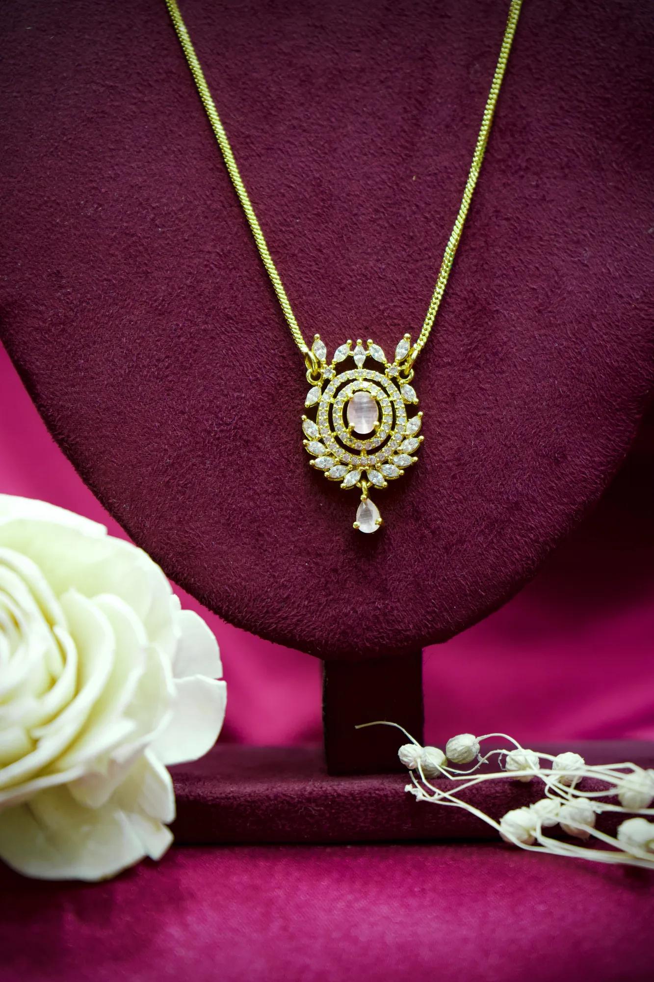 Blush Pink Crystal Floral Halo Pendant Necklace