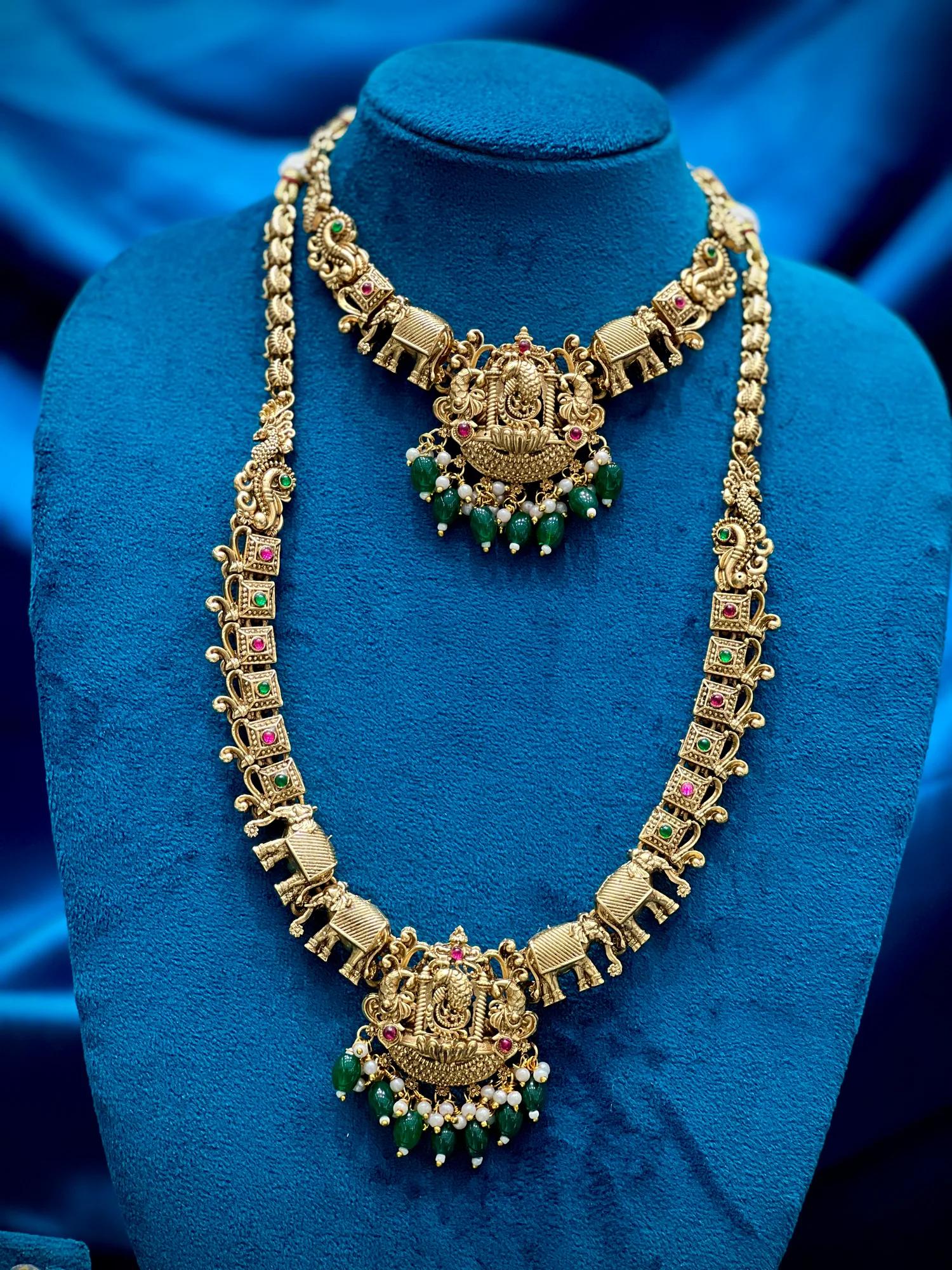 Matt temple pink stone green beeds combo — Image 2