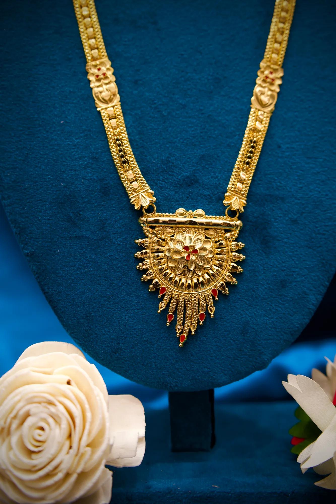 Royal Antique Gold Long Haram Mangalsutra with Sunburst Pendant