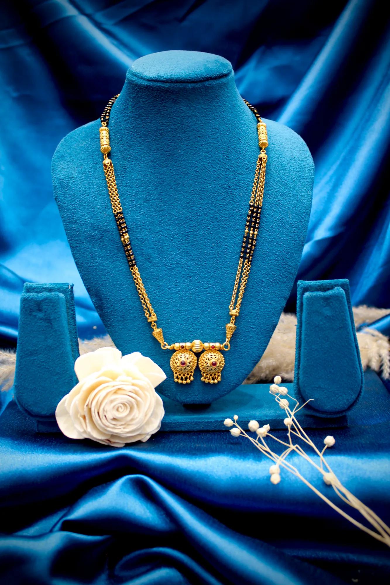 Elegant Antique Gold Dual Pendant Black Bead Mangalsutra