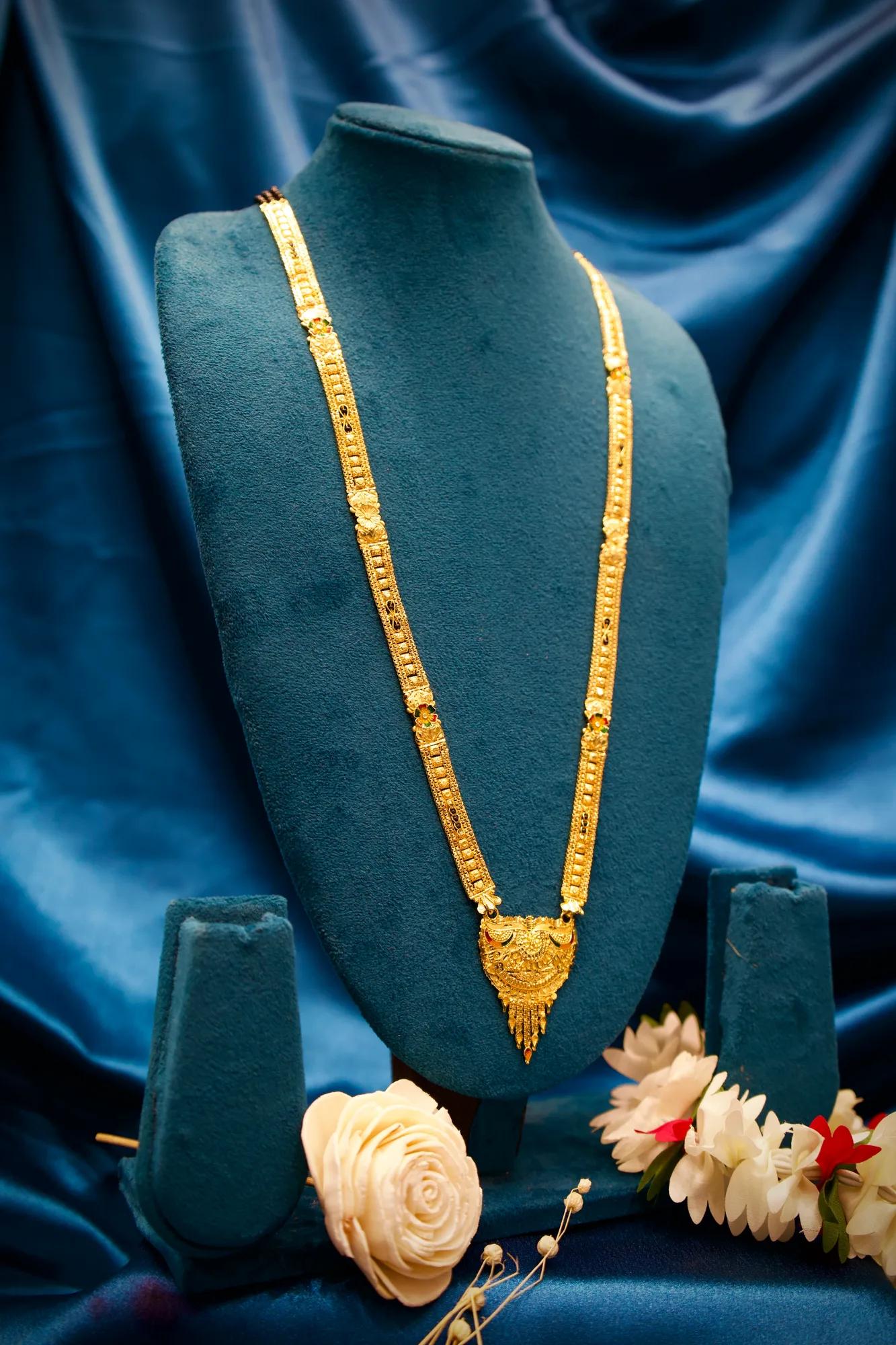 Antique Gold Finish Long Haram Mangalsutra with Royal Crescent Pendant
