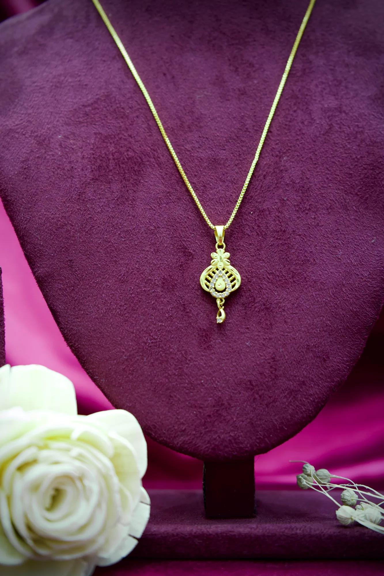 Peacock Feather Inspired Gold Pendant Necklace
