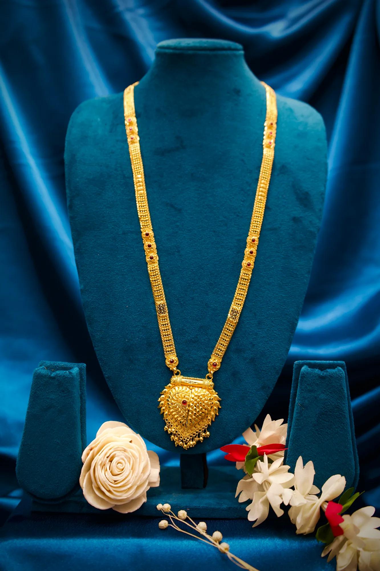 Antique Gold Finish Long Haram Mangalsutra with Heart-Shaped Pendant