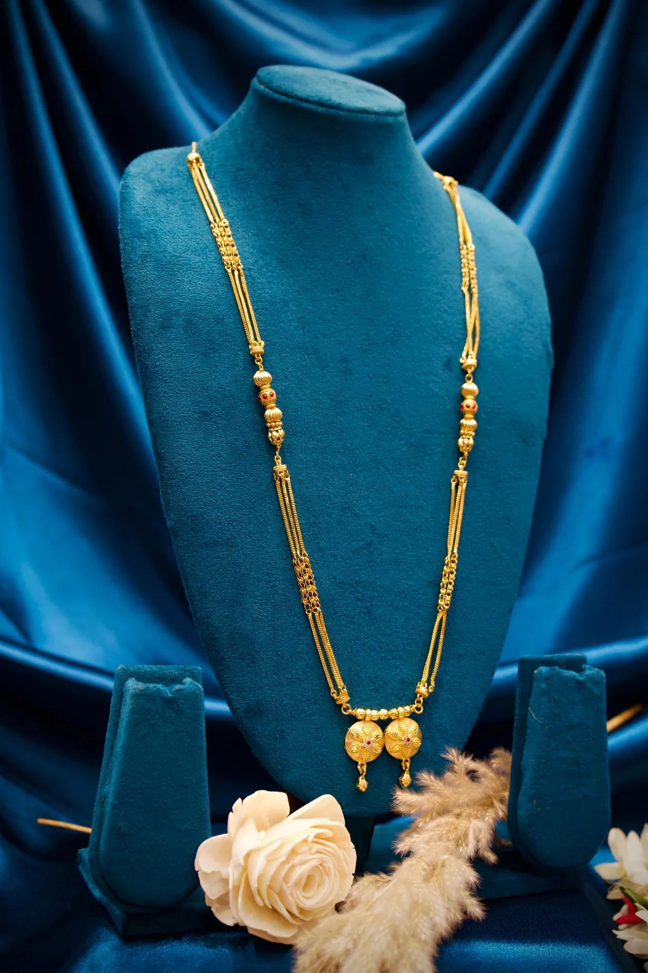 Traditional Twin Disc Gold-Tone Long Mangalsutra Necklace