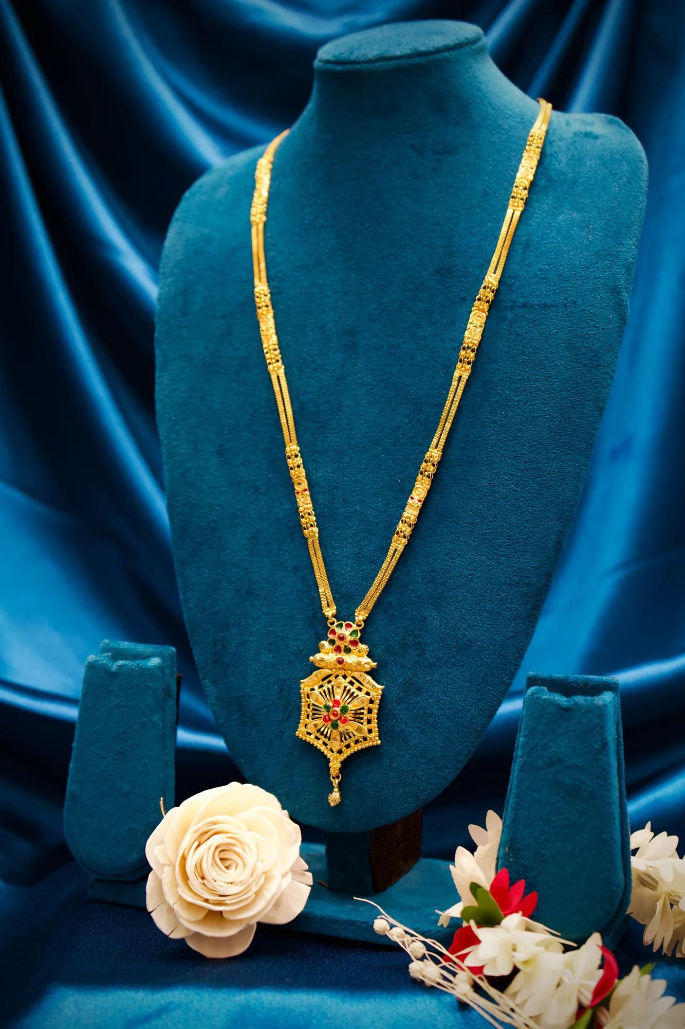 Floral Hexagon Pendant Gold-Tone Mangalsutra Necklace