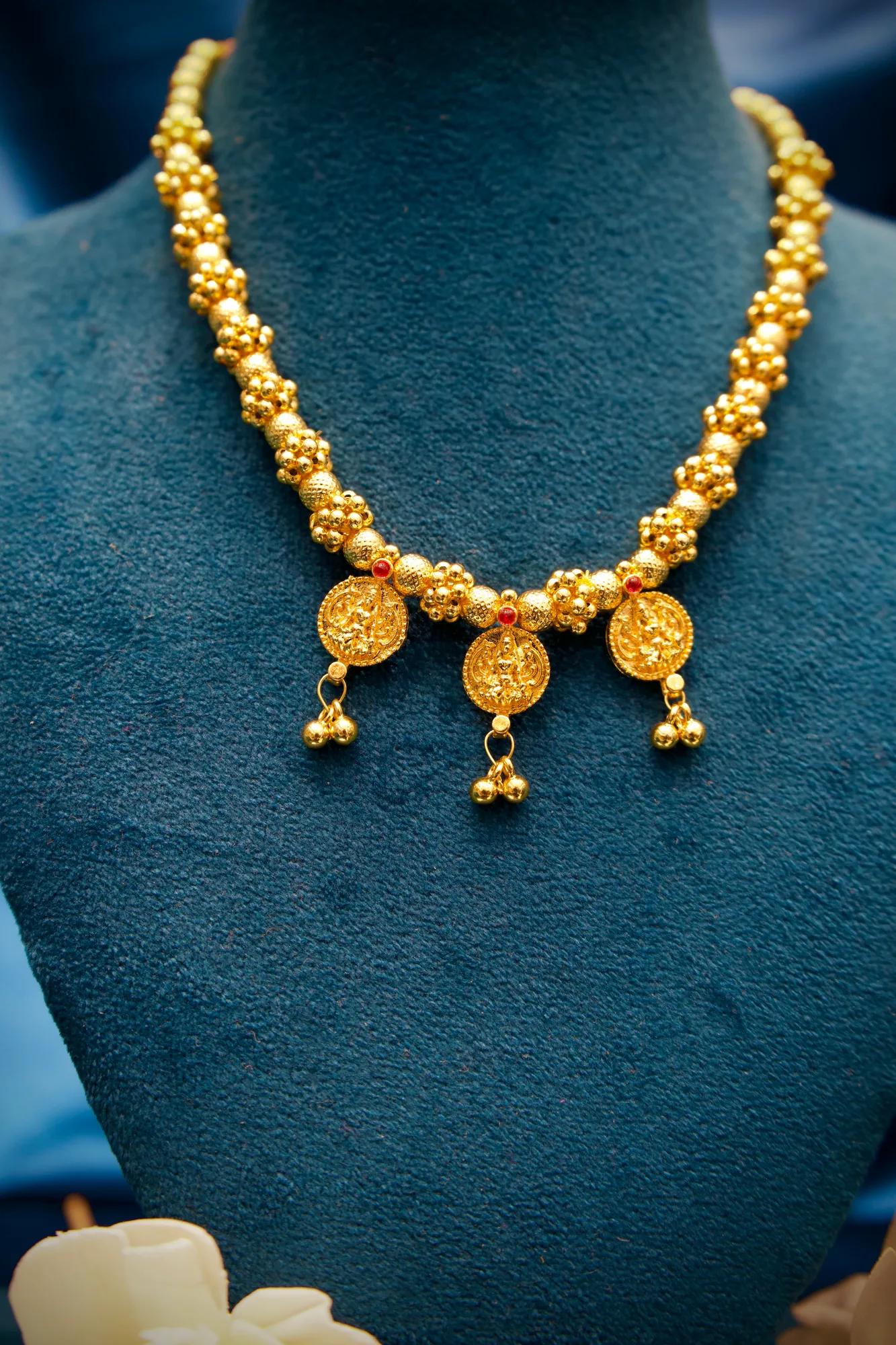 Traditional Coin Charm Beaded Necklace with Floral Spacers