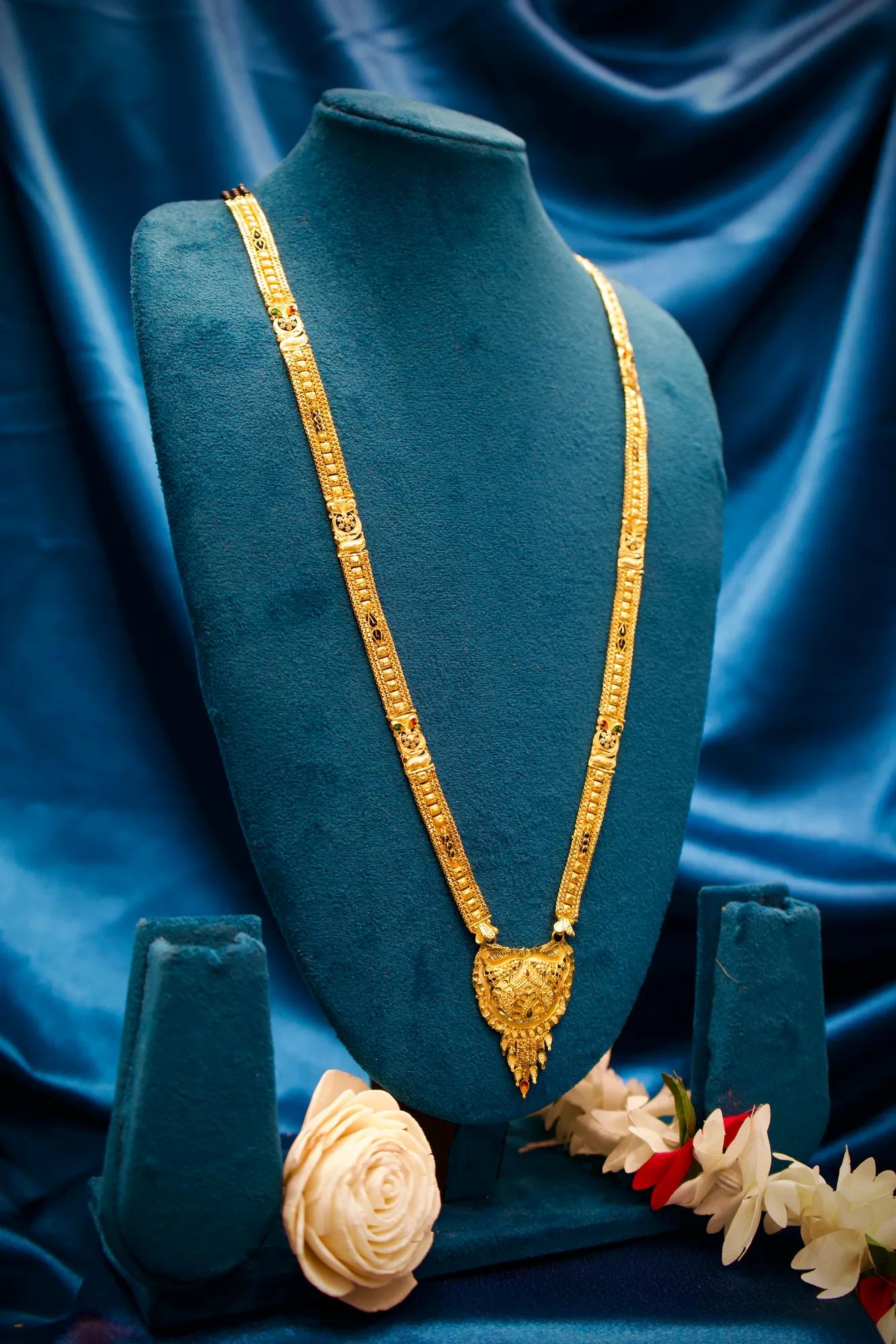 Antique Gold Finish Long Haram Mangalsutra with Royal Heart-Shaped Pendant