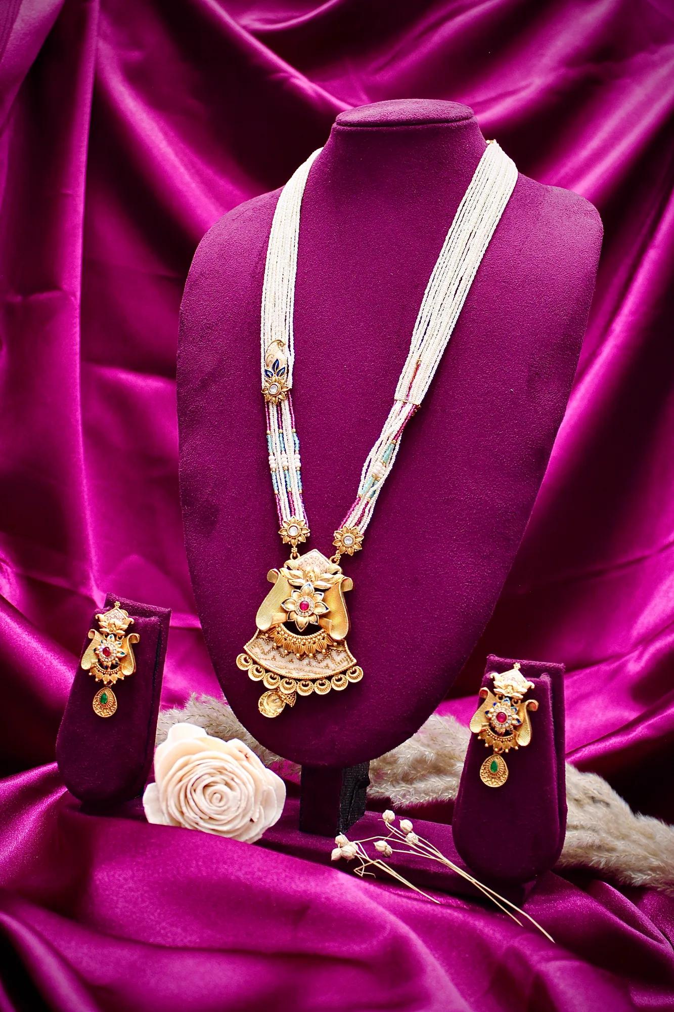 Royal Pearl Strand Temple Pendant Necklace Set — Image 3