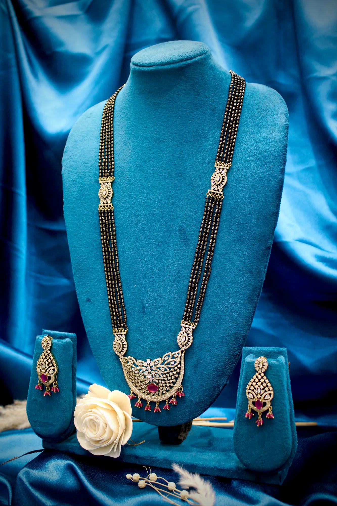 Ruby Victorian Mangalsutra Necklace Set — Image 3