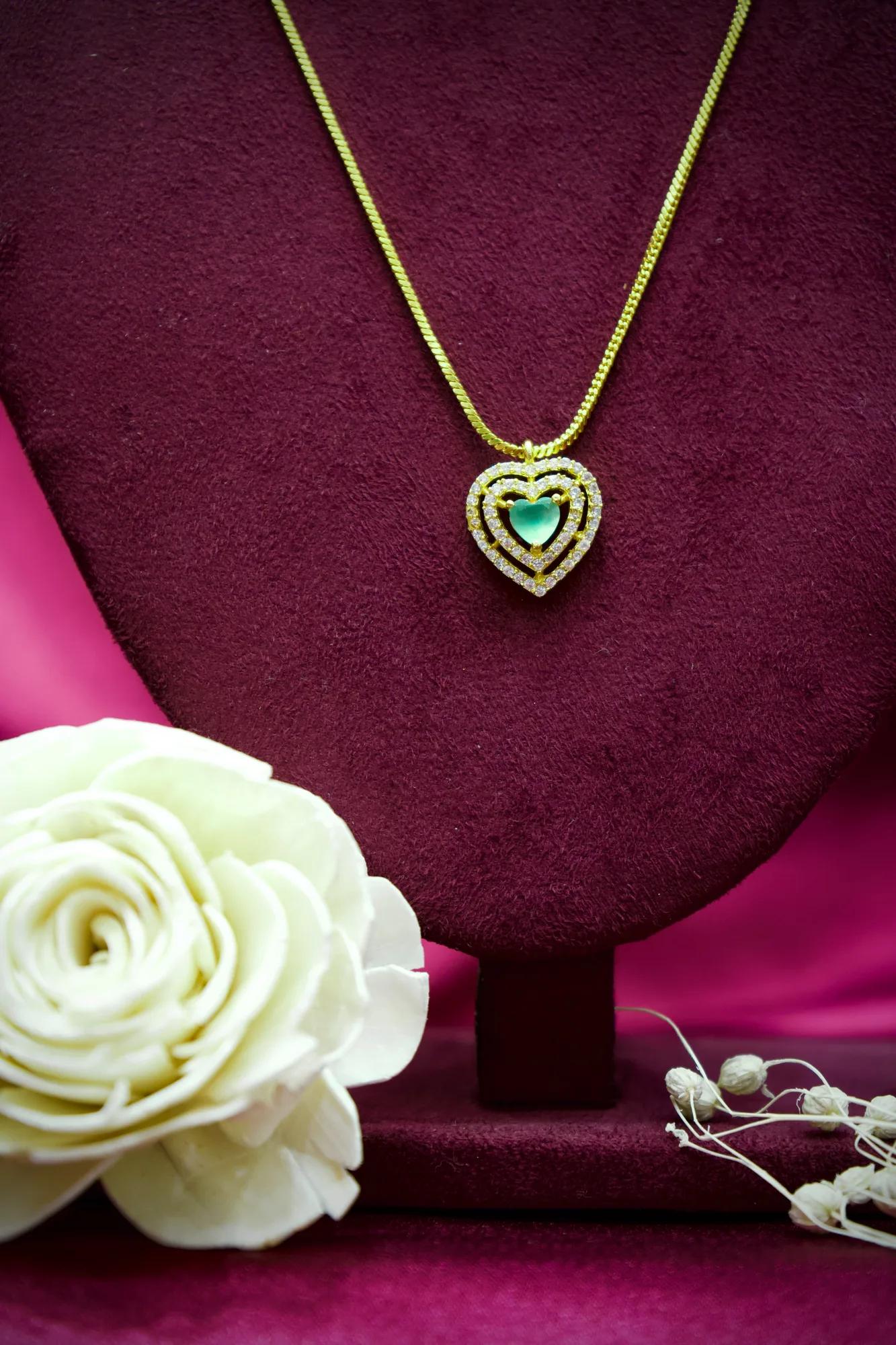 Mint Green Heart Crystal Pendant Necklace