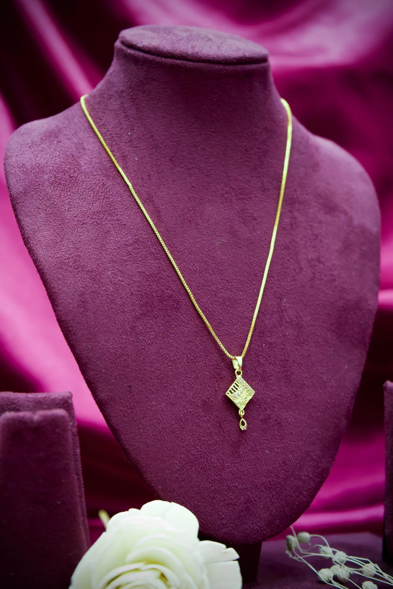 Diamond Accent Square Charm Gold Pendant Necklace