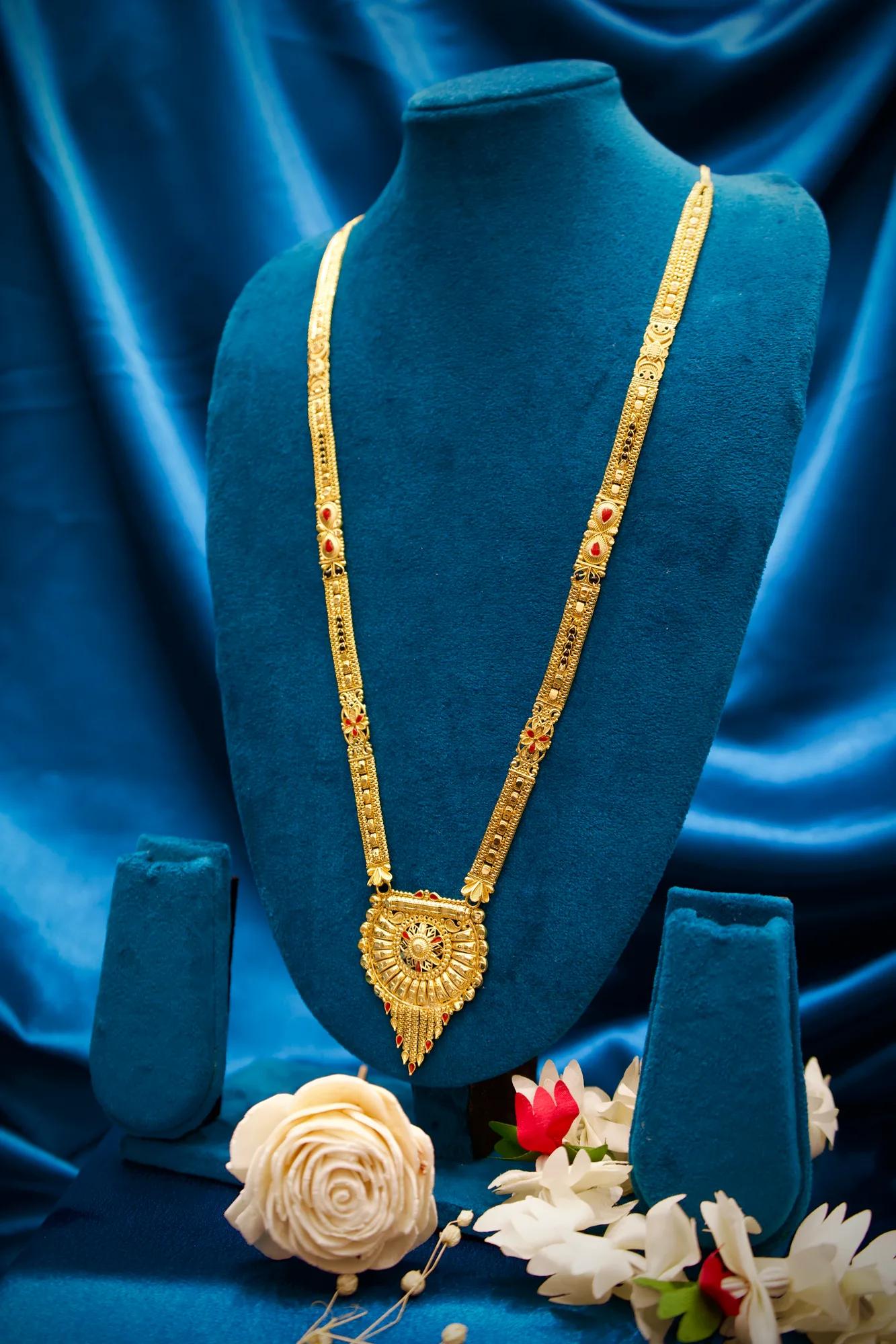 Antique Gold Finish Long Haram Mangalsutra with Royal Shield Pendant