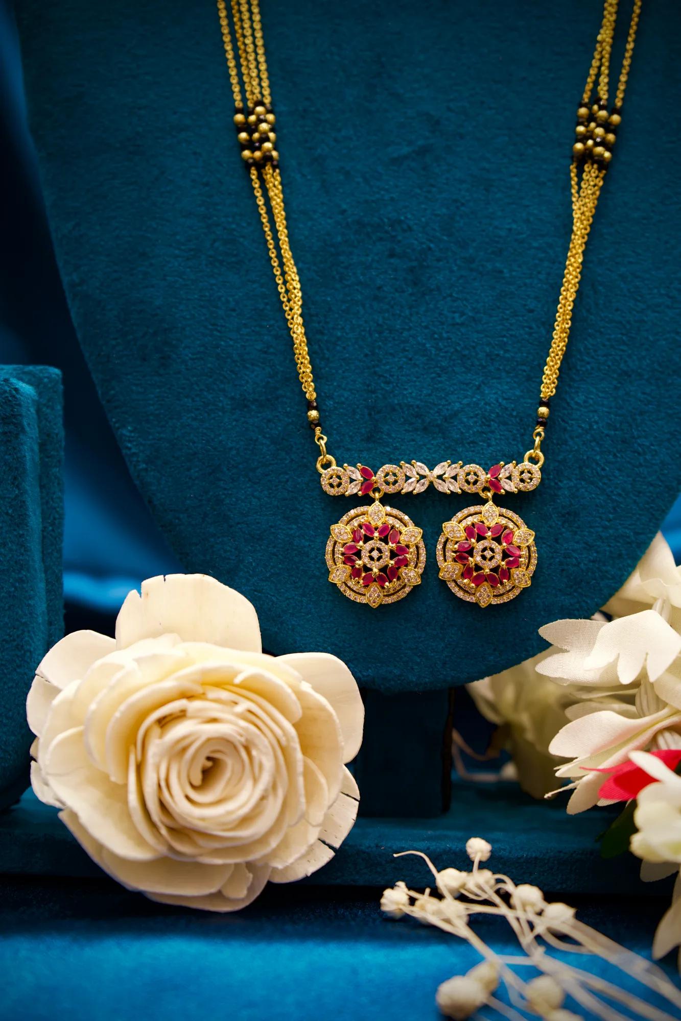 Royal Floral Stone-Studded Long Mangalsutra